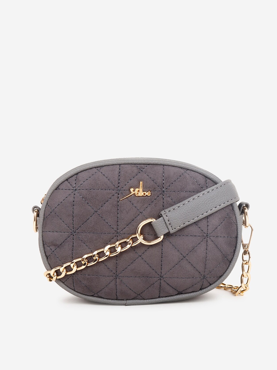 

yelloe Geometric Suede Structured Sling Bag With Quilted, Grey