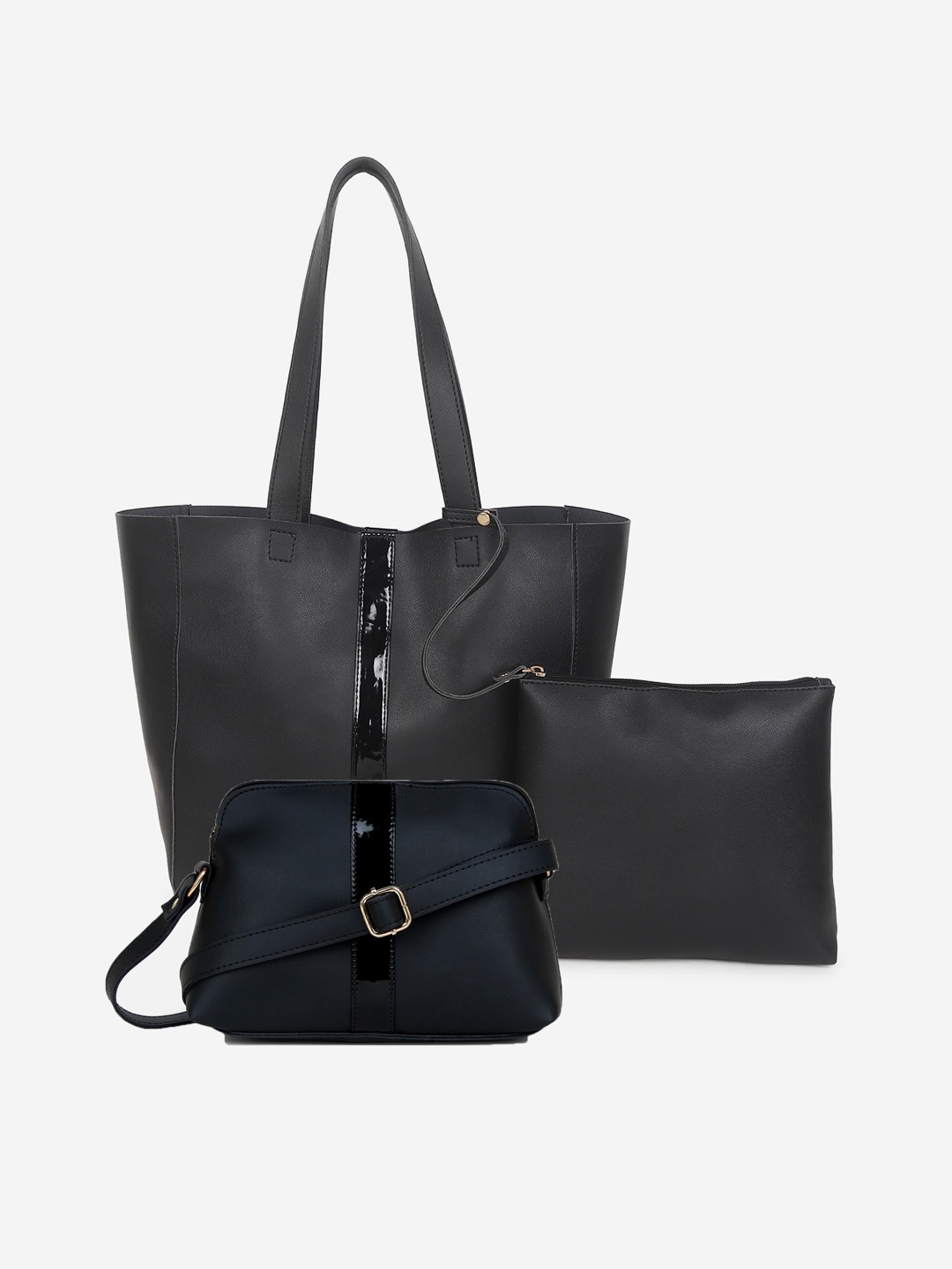 

yelloe Set Of 3 Structured Tote Bag, Black