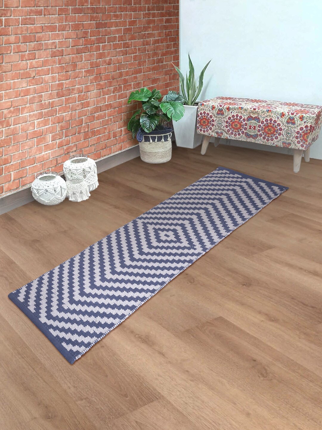 

Eyda Blue & White Woven Pure Cotton Floor Runner