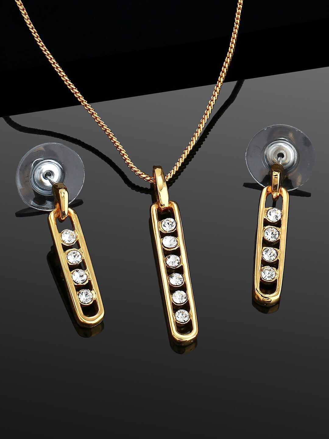 

Estele Gold Plated Bar Designer Pendant Necklace Set