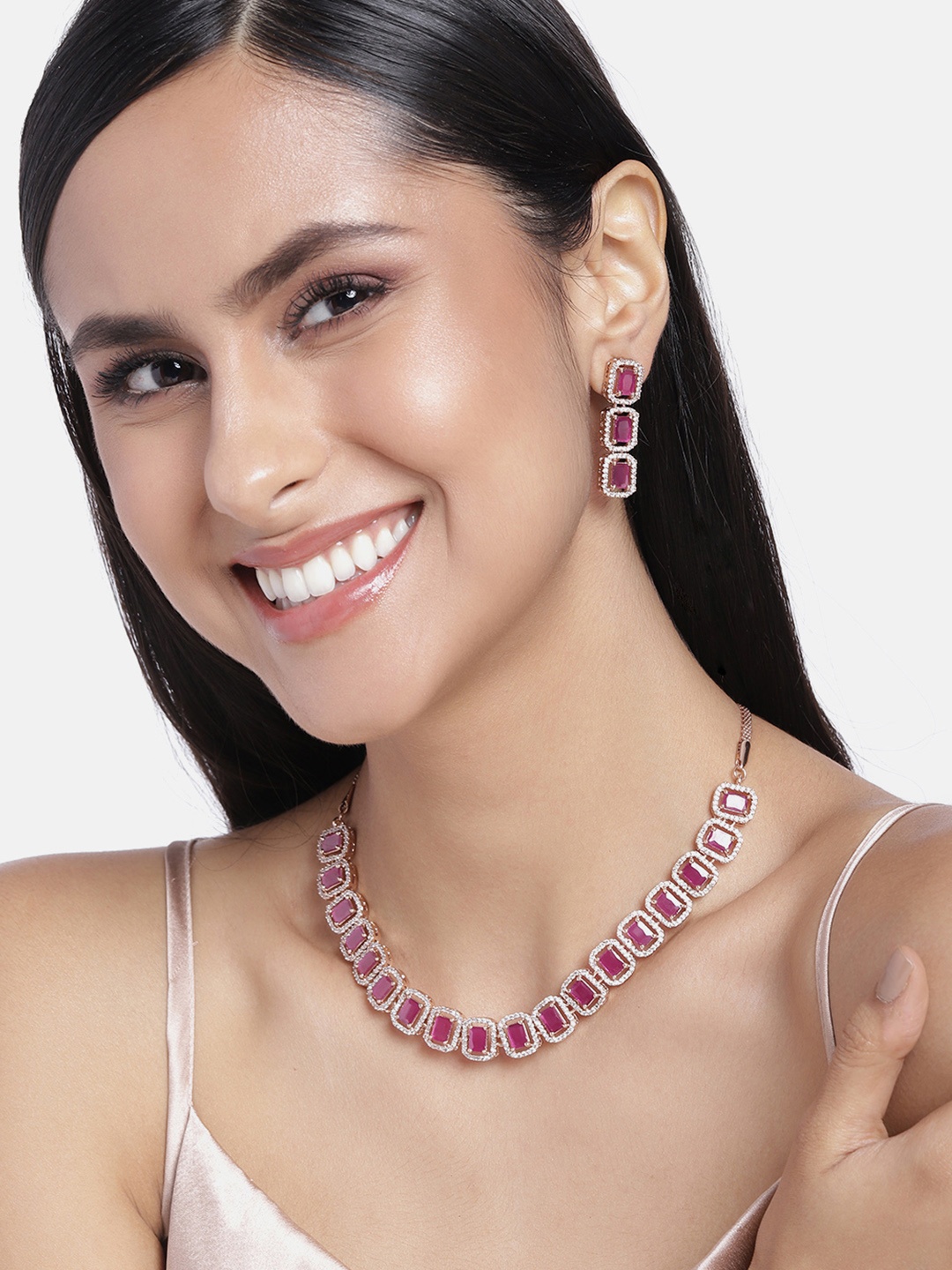 

Estele Rose Gold-Plated Cubic Zirconia Studded Jewellery Set