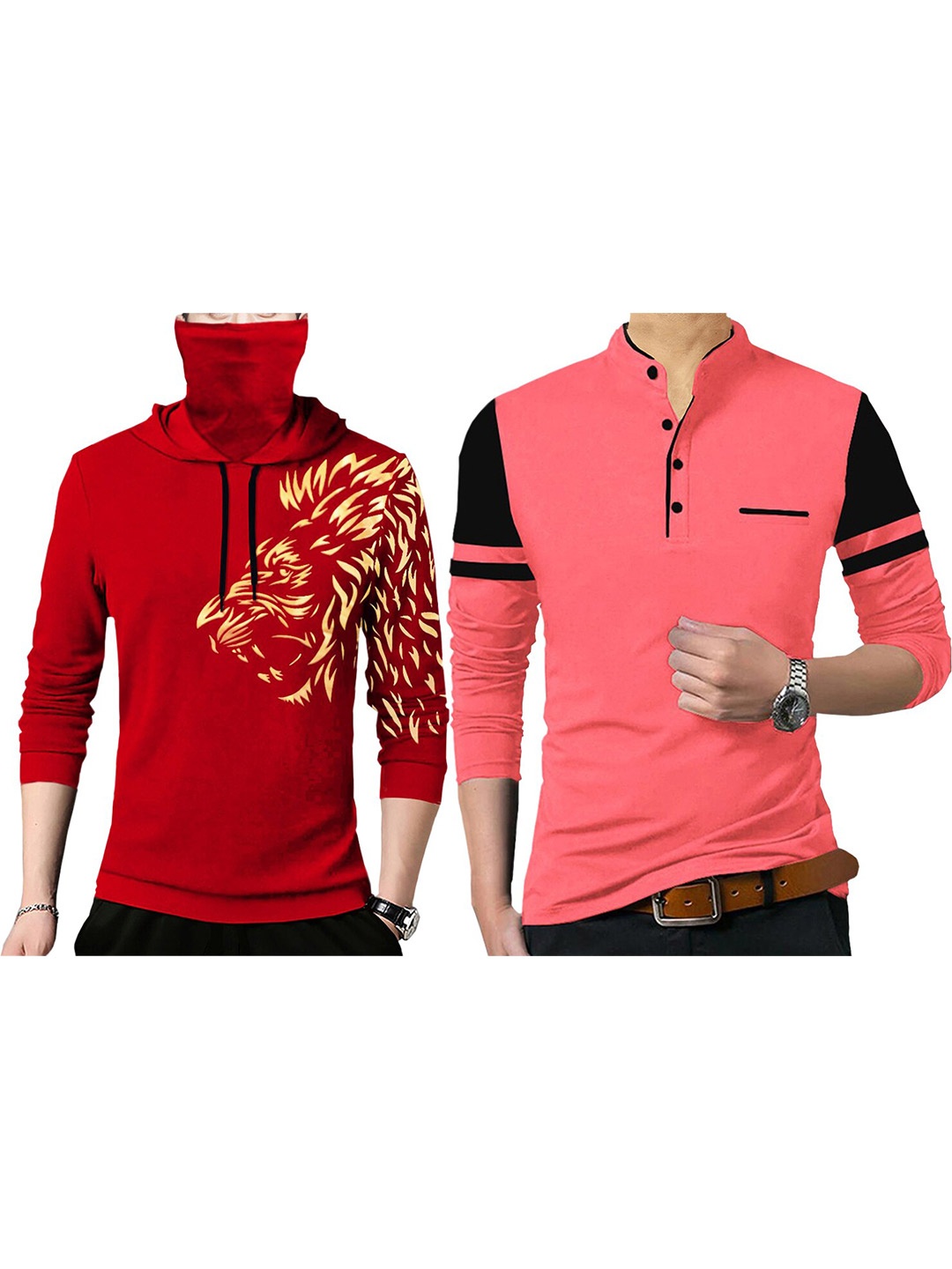 

TRIPR Pack Of 2 Printed Cotton Hooded T-shirt, Pink