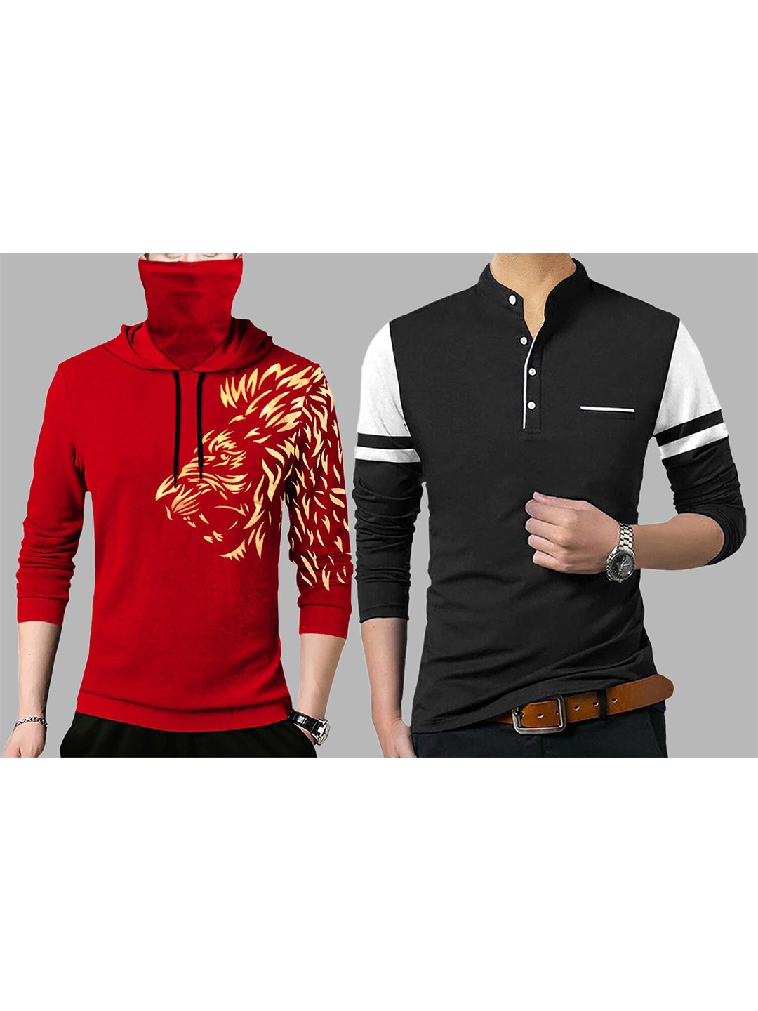 

TRIPR Men Pack of 2 Printed Cotton T-shirt, Red