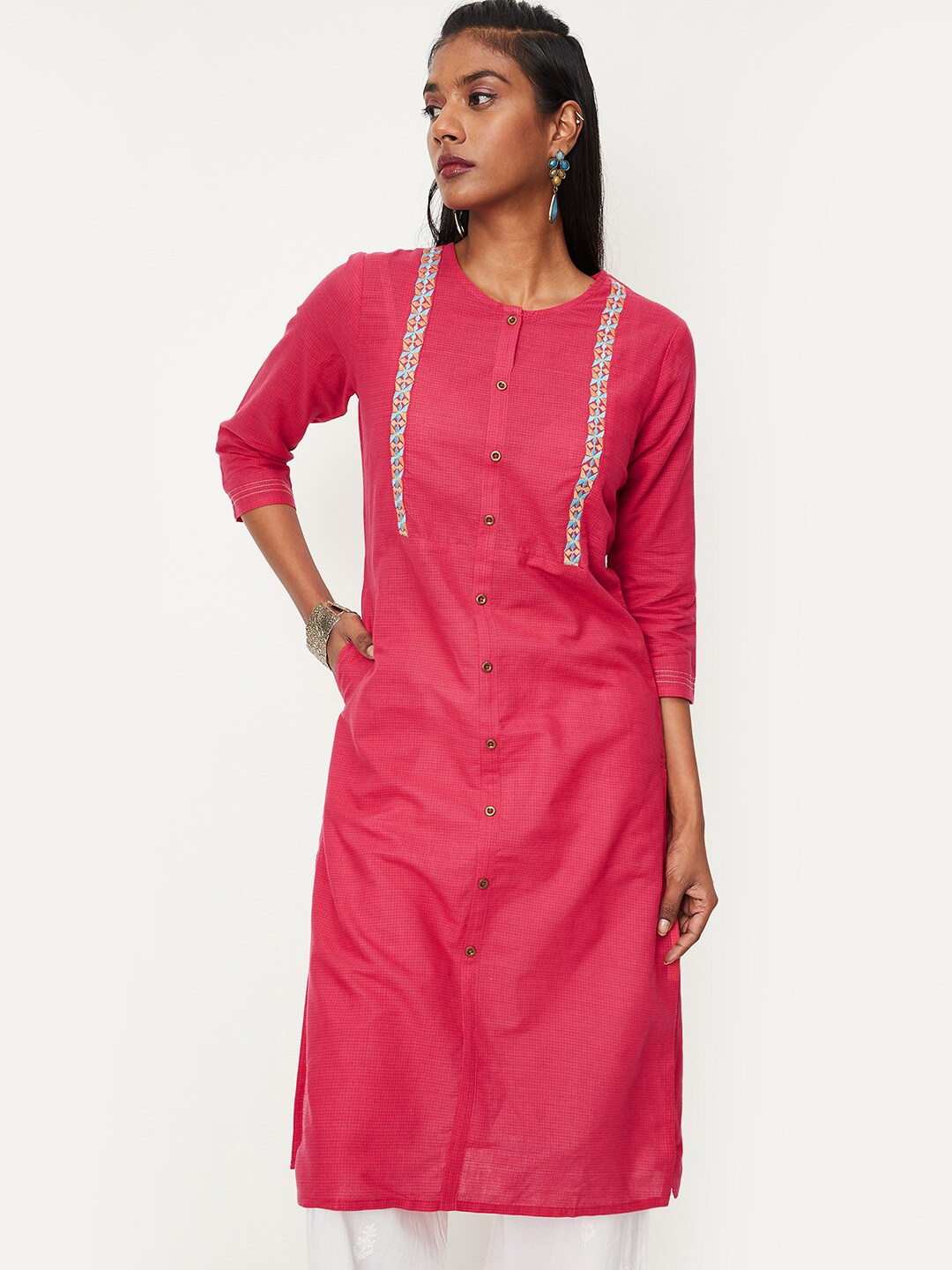 

max Thread Work Cotton Kurta, Pink