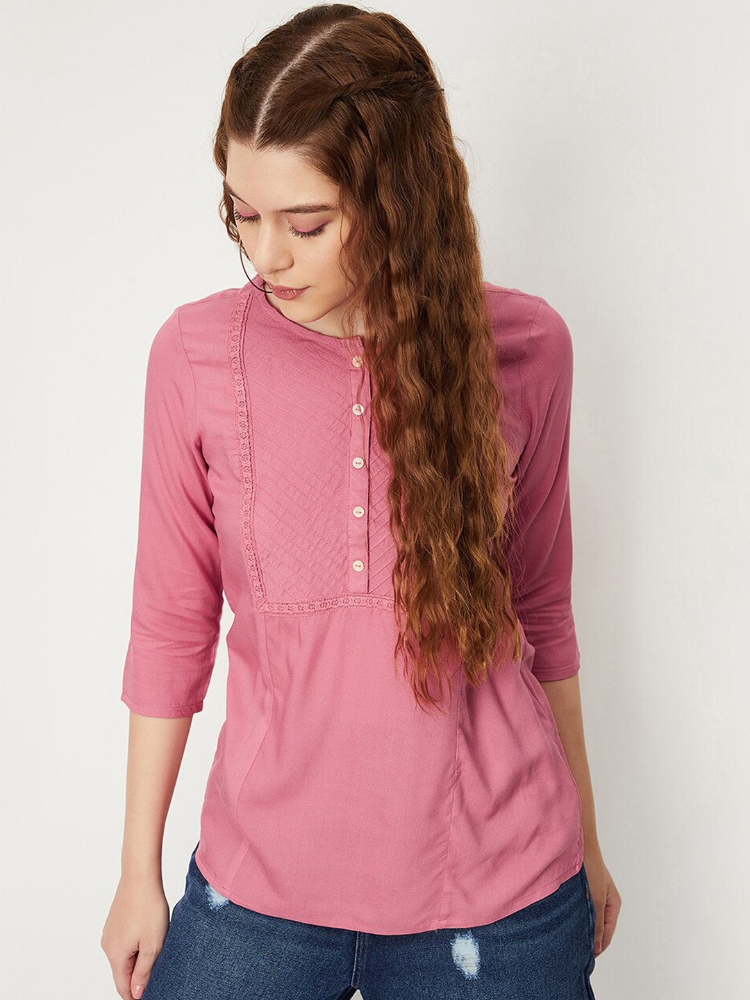 

max Lace Up Regular Top, Pink