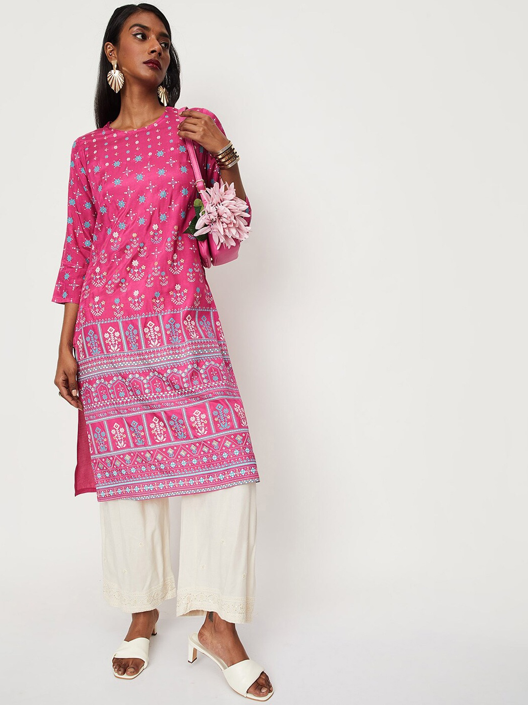 

max Ethnic Motifs Printed Straight Kurta, Pink