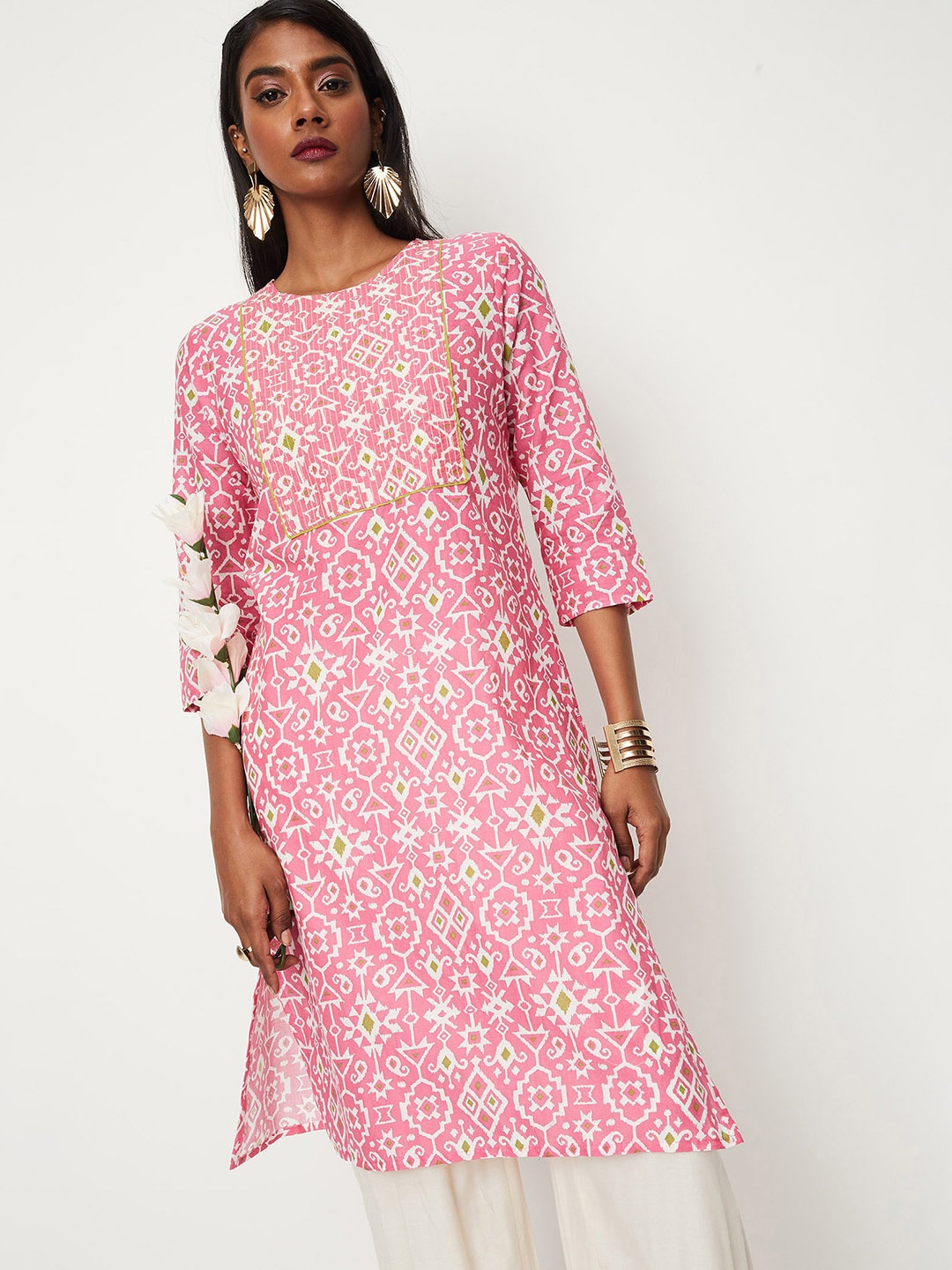 

max Ethnic Motif Printed Cotton Kurta, Pink