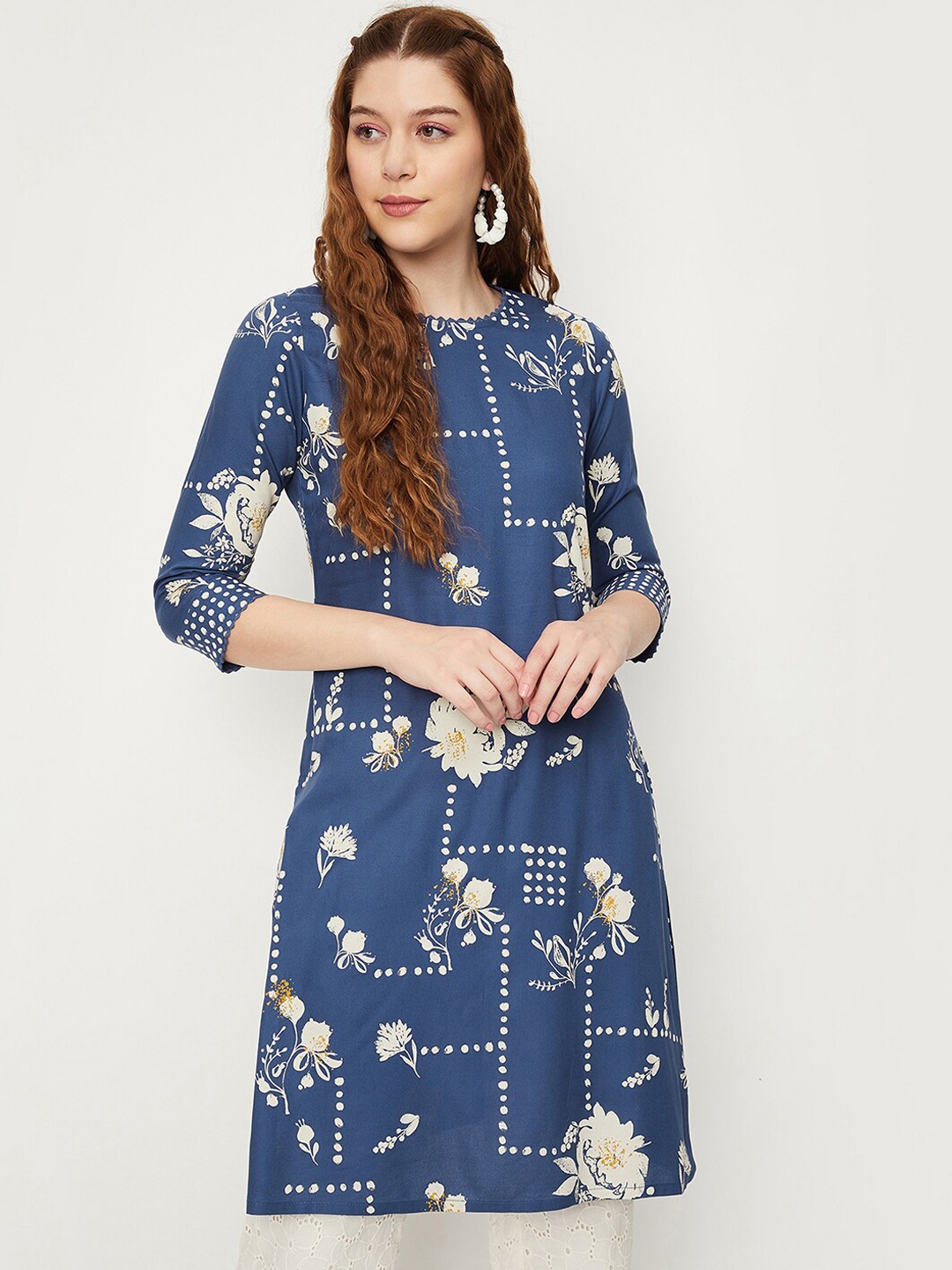 

max Floral Printed Straight Kurta, Blue