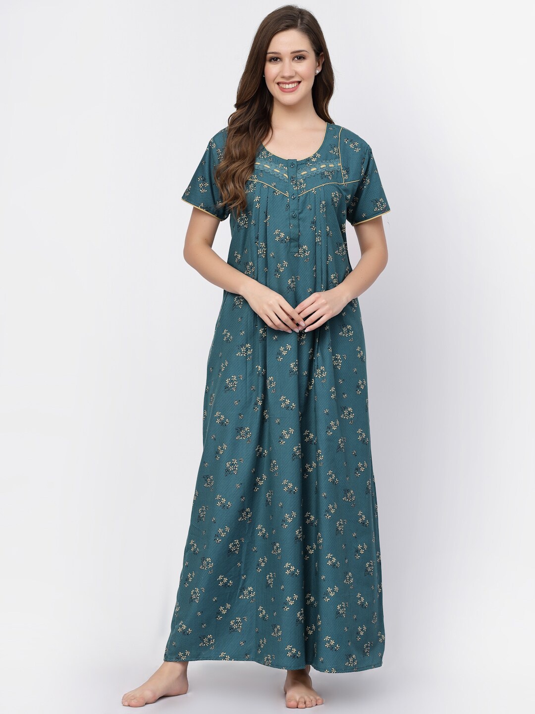 

Sweet Dreams Blue & Yellow Floral Printed Maxi Nightdress