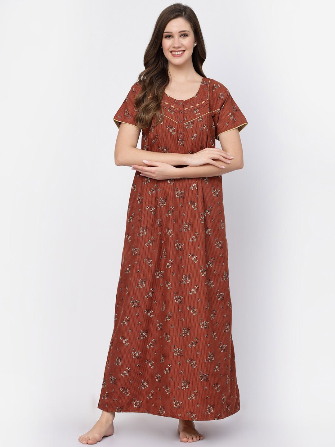 

Sweet Dreams Brown Floral Printed Maxi Nightdress