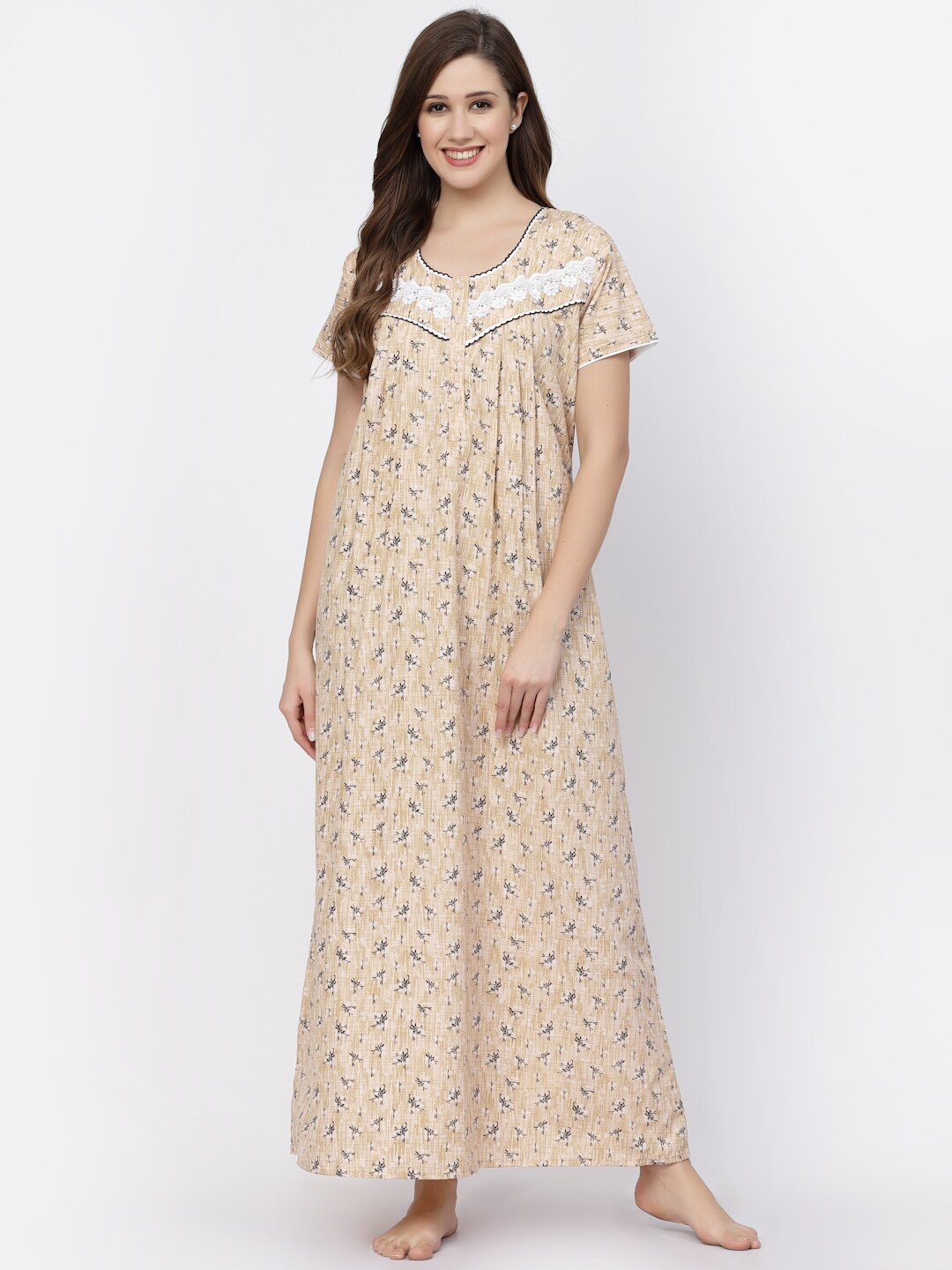 

Sweet Dreams Peach-Coloured Floral Printed Maxi Nightdress