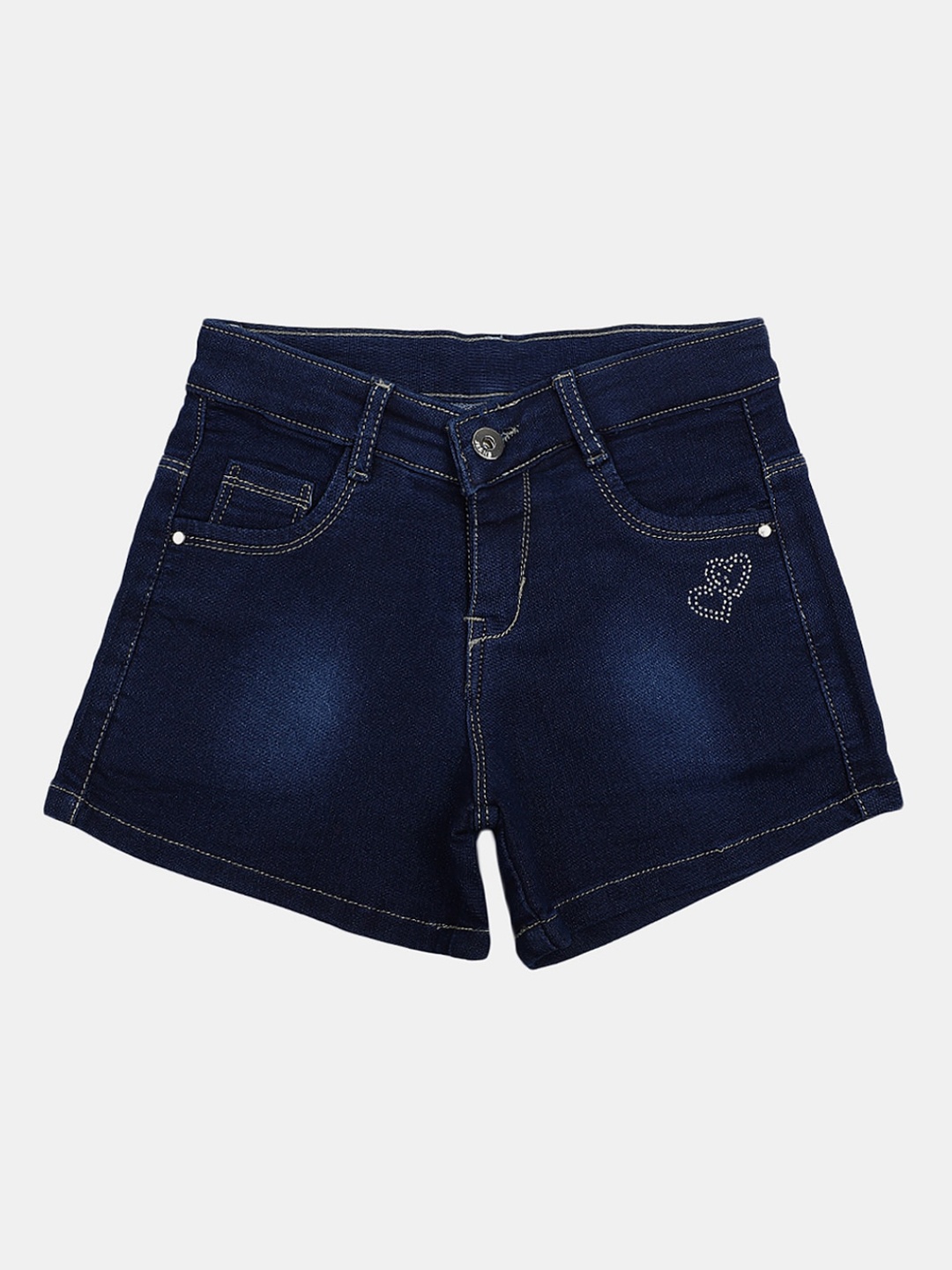 

V-Mart Girls Washed Mid-Rise Denim Shorts, Blue