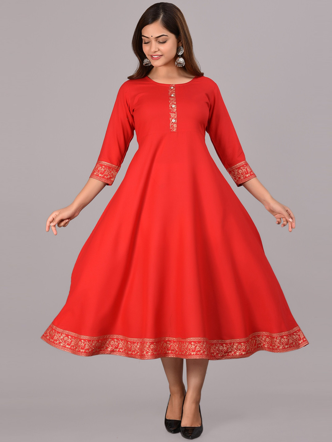 

SkyaSia Floral Printed Flared A-Line Ethnic Dress, Red