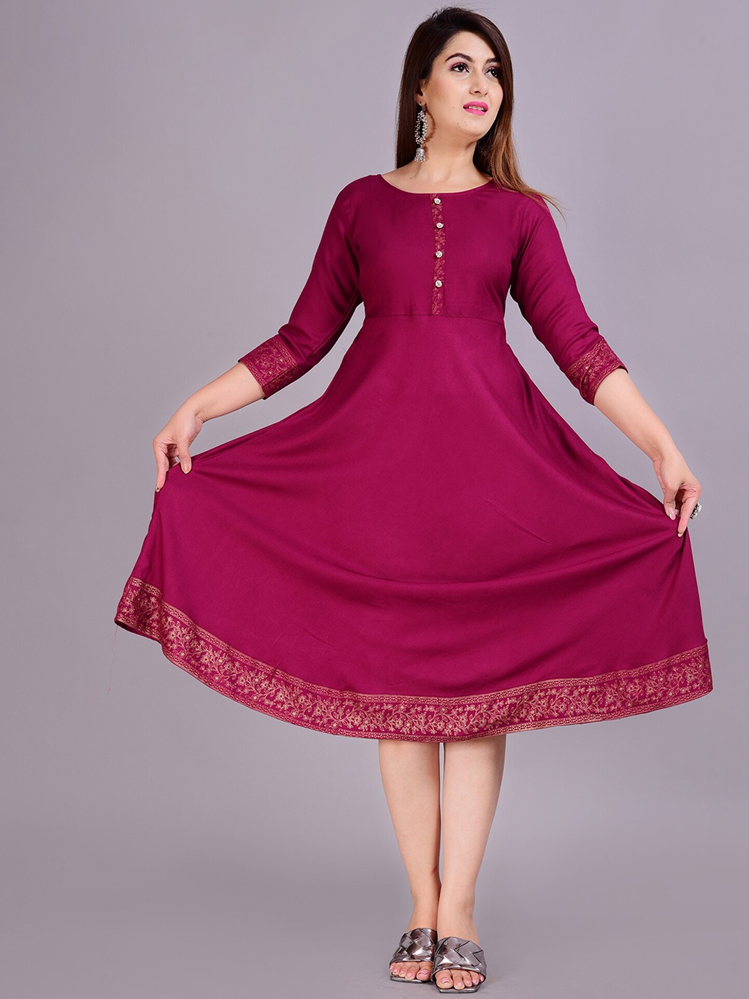 

SkyaSia Floral Printed High-Low A-Line Ethnic Dress, Purple