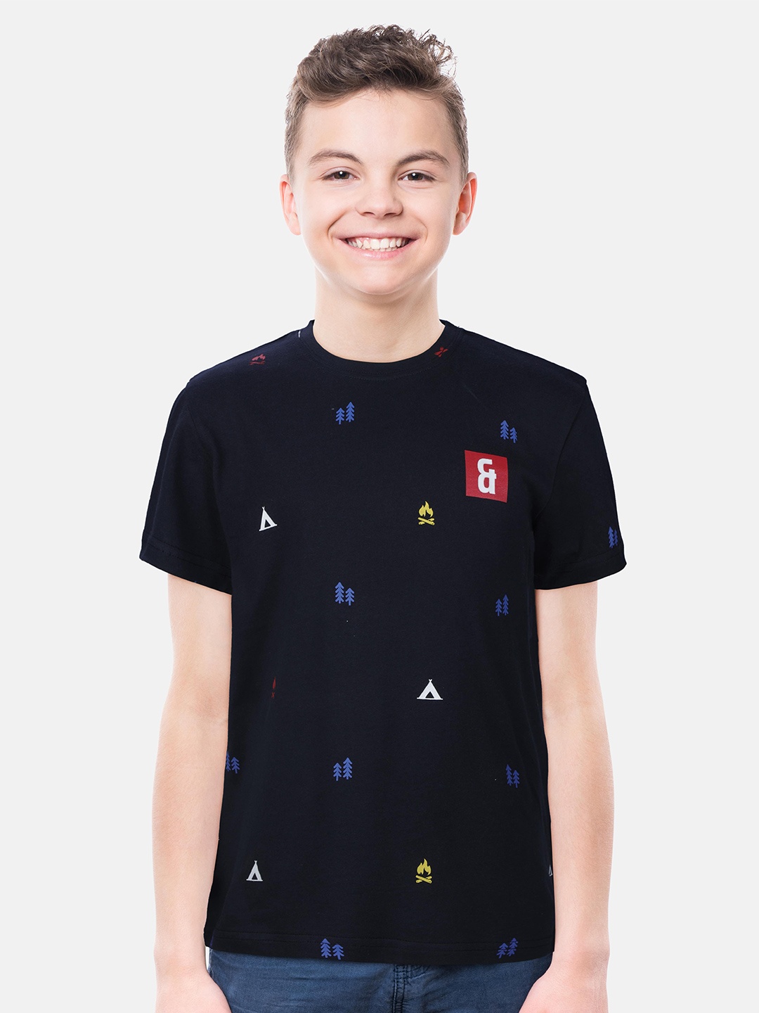 

Gini and Jony Boys Conversational Printed Cotton T-Shirt, Navy blue