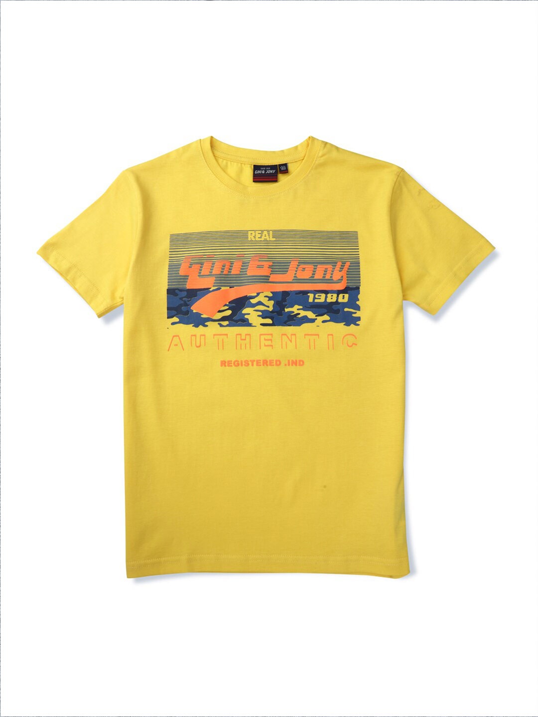 

Gini and Jony Boys Typography Printed Cotton T-shirt, Yellow