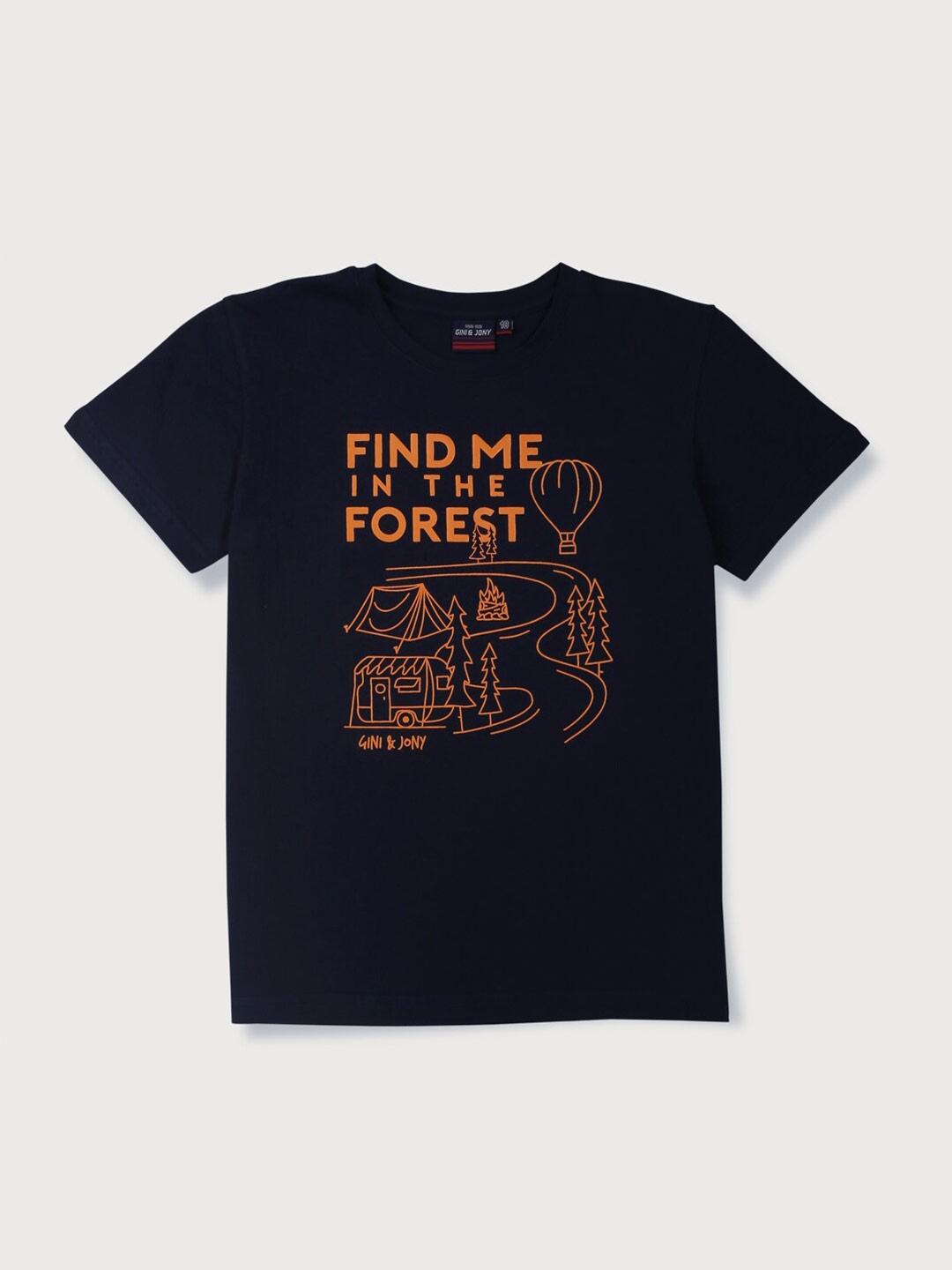 

Gini and Jony Boys Typography Printed Round Neck Short Sleeves Cotton T-shirt, Navy blue