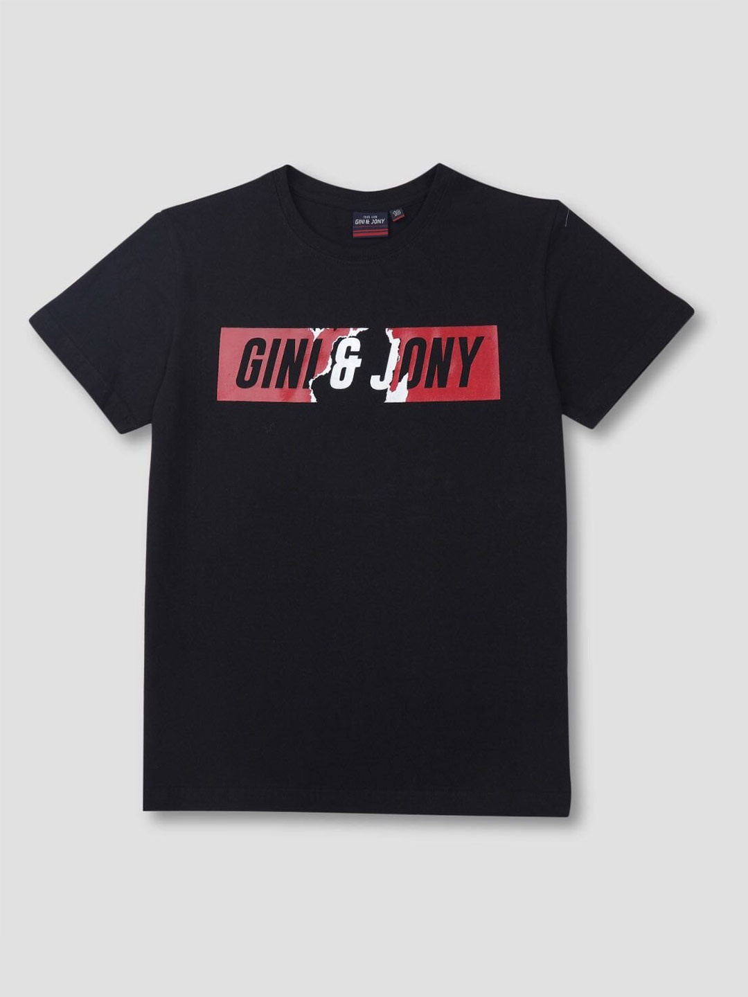 

Gini and Jony Boys Typography Printed Cotton T-shirt, Black