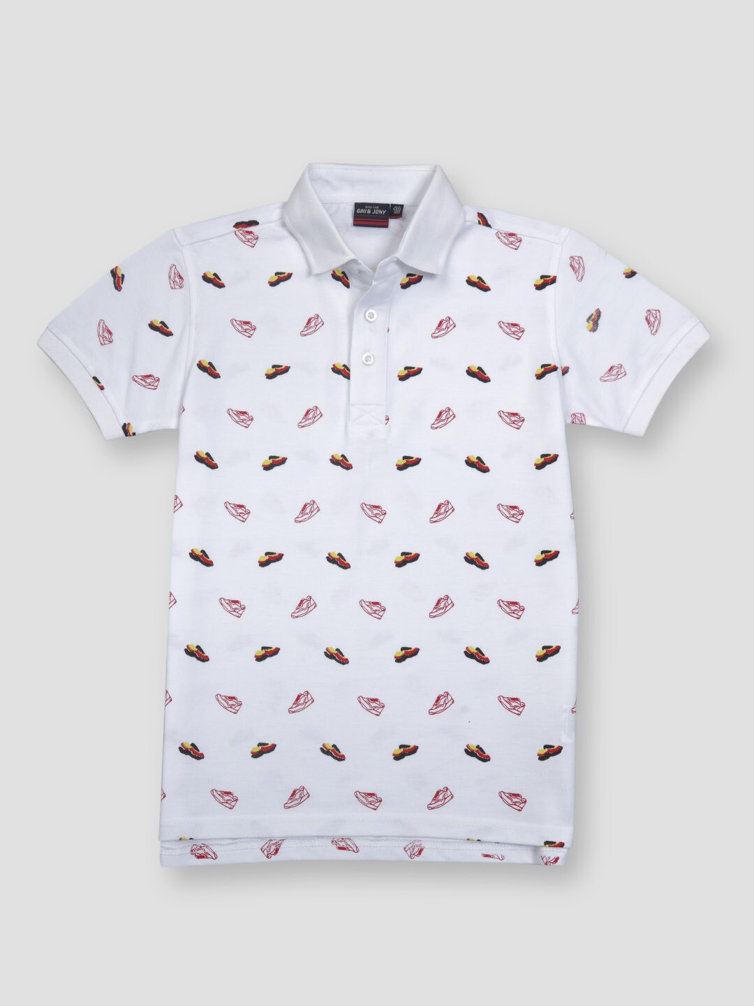 

Gini and Jony Infant Boys Conversational Printed Polo Collar Cotton T-shirt, White
