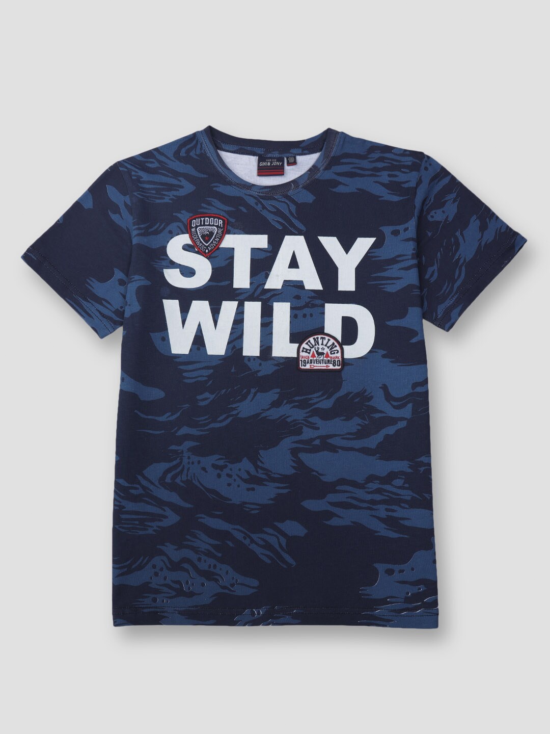 

Gini and Jony Boys Typography Printed Cotton T-shirt, Navy blue