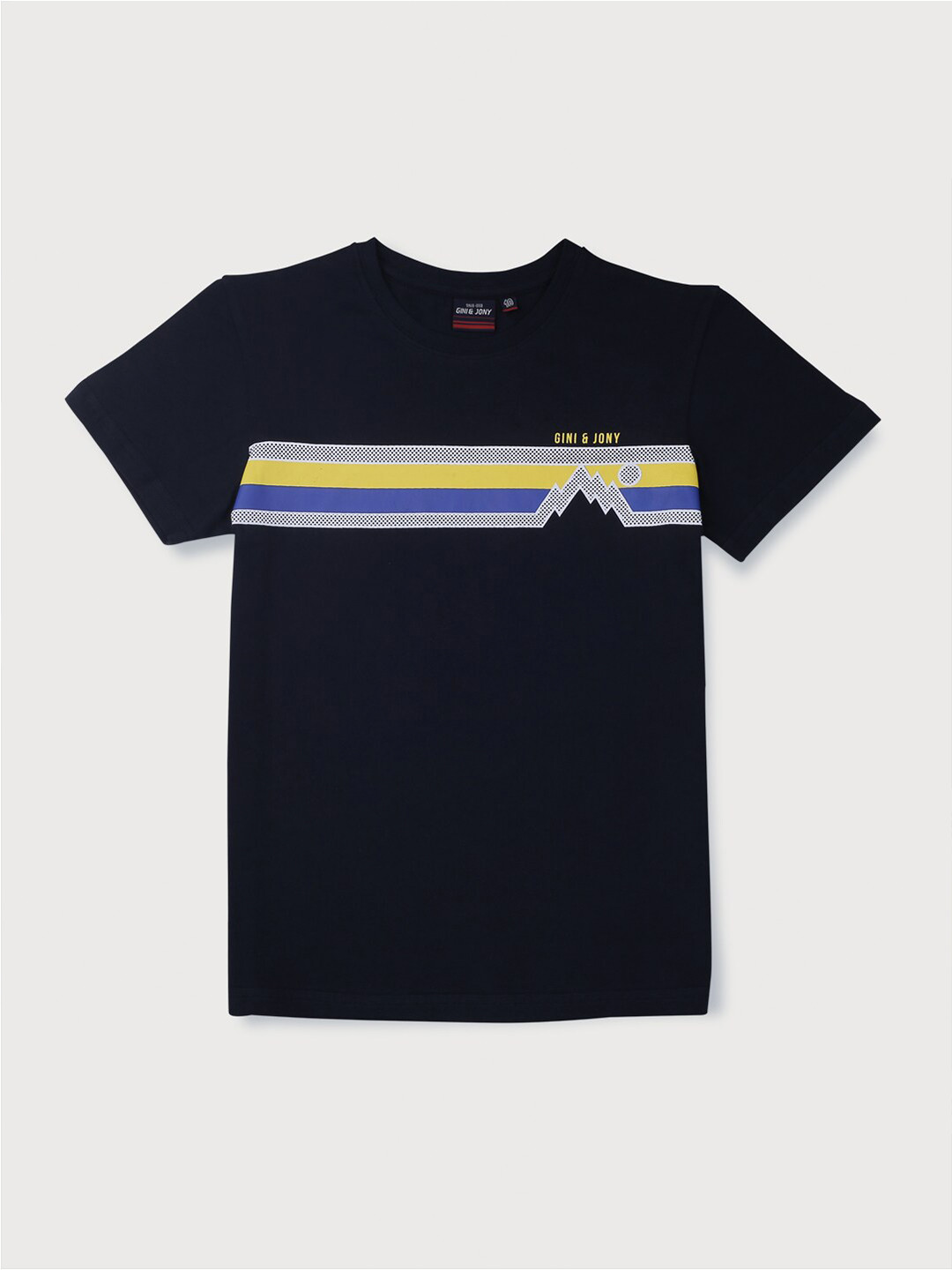 

Gini and Jony Infant Boys Striped Round Neck Cotton T-shirt, Navy blue