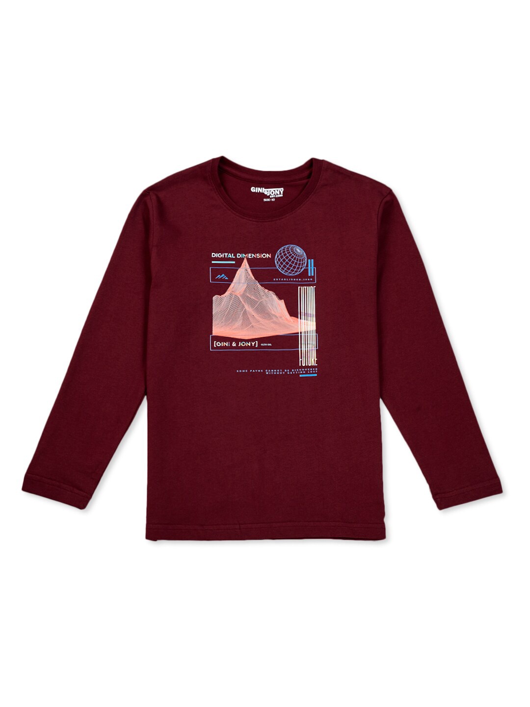 

Gini and Jony Boys Graphic Printed Cotton T-shirt, Maroon
