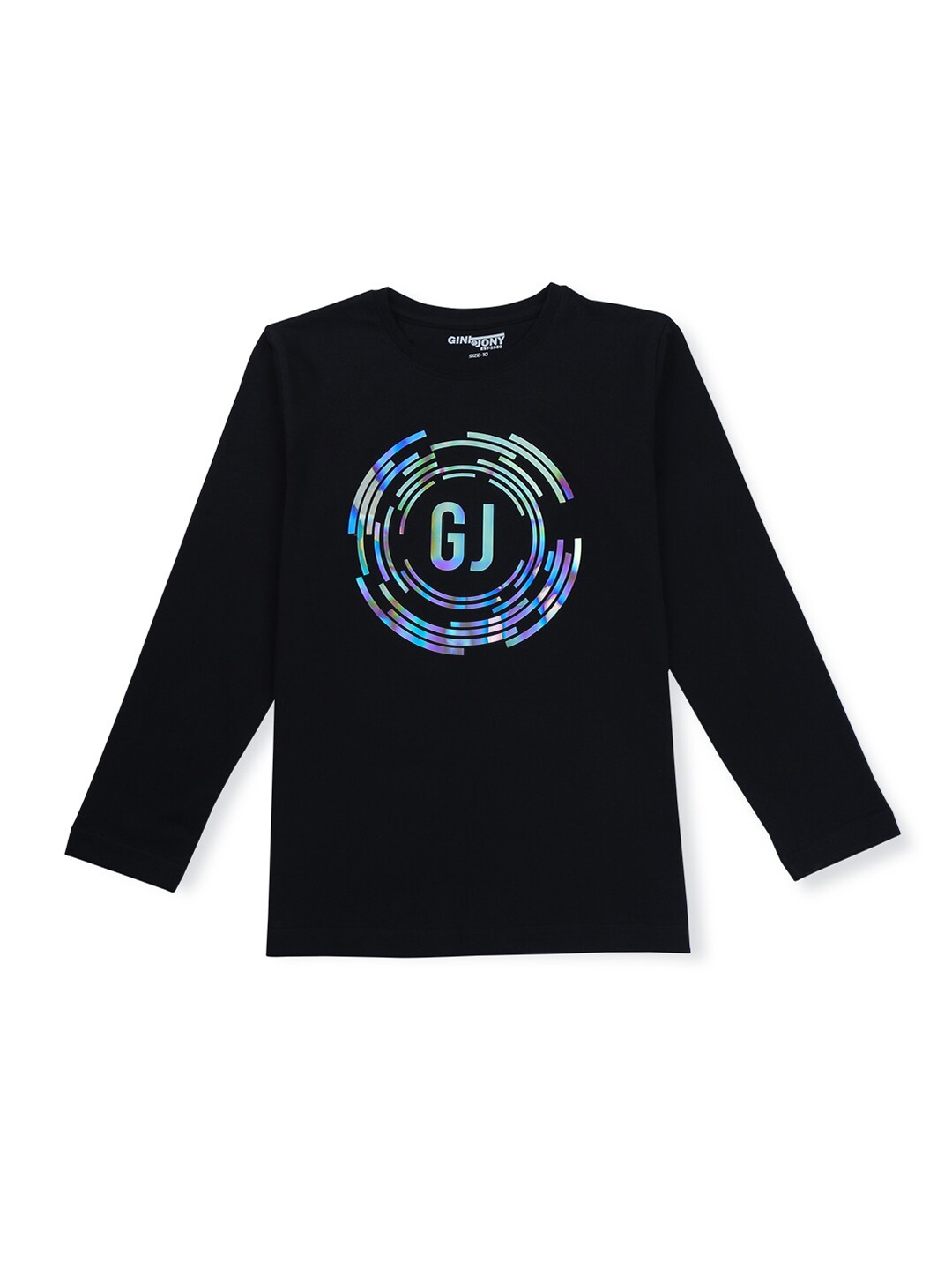 

Gini and Jony Boys Graphic Printed Round Neck Long Sleeves Cotton T-shirt, Black