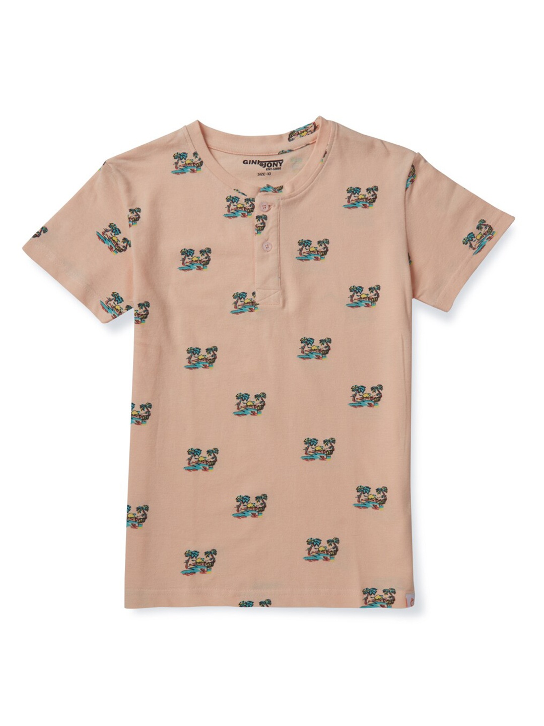 

Gini and Jony Boys Conversational Printed Cotton T-shirt, Peach