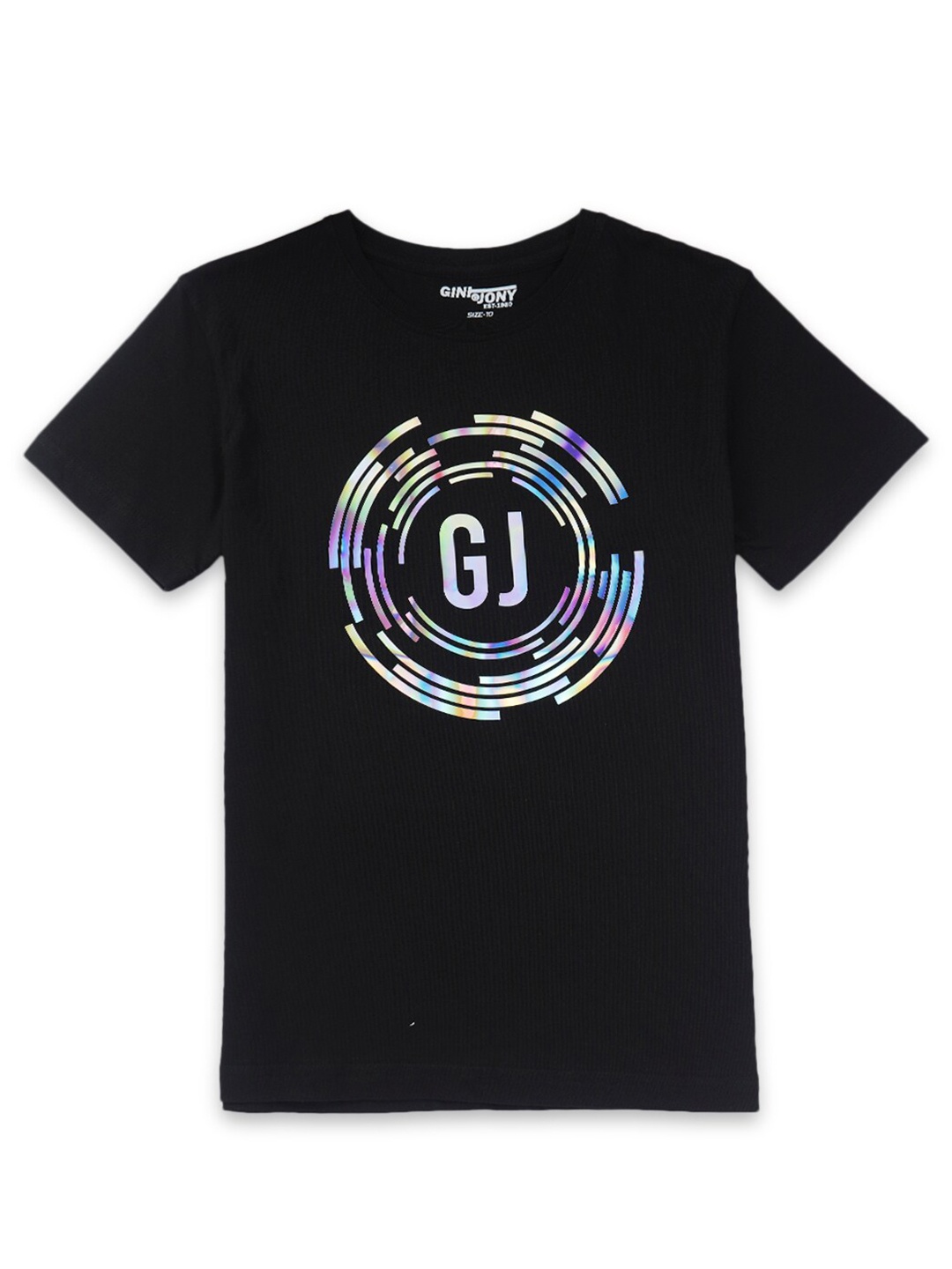 

Gini and Jony Boys Typography Printed Round Neck Cotton T-shirt, Black