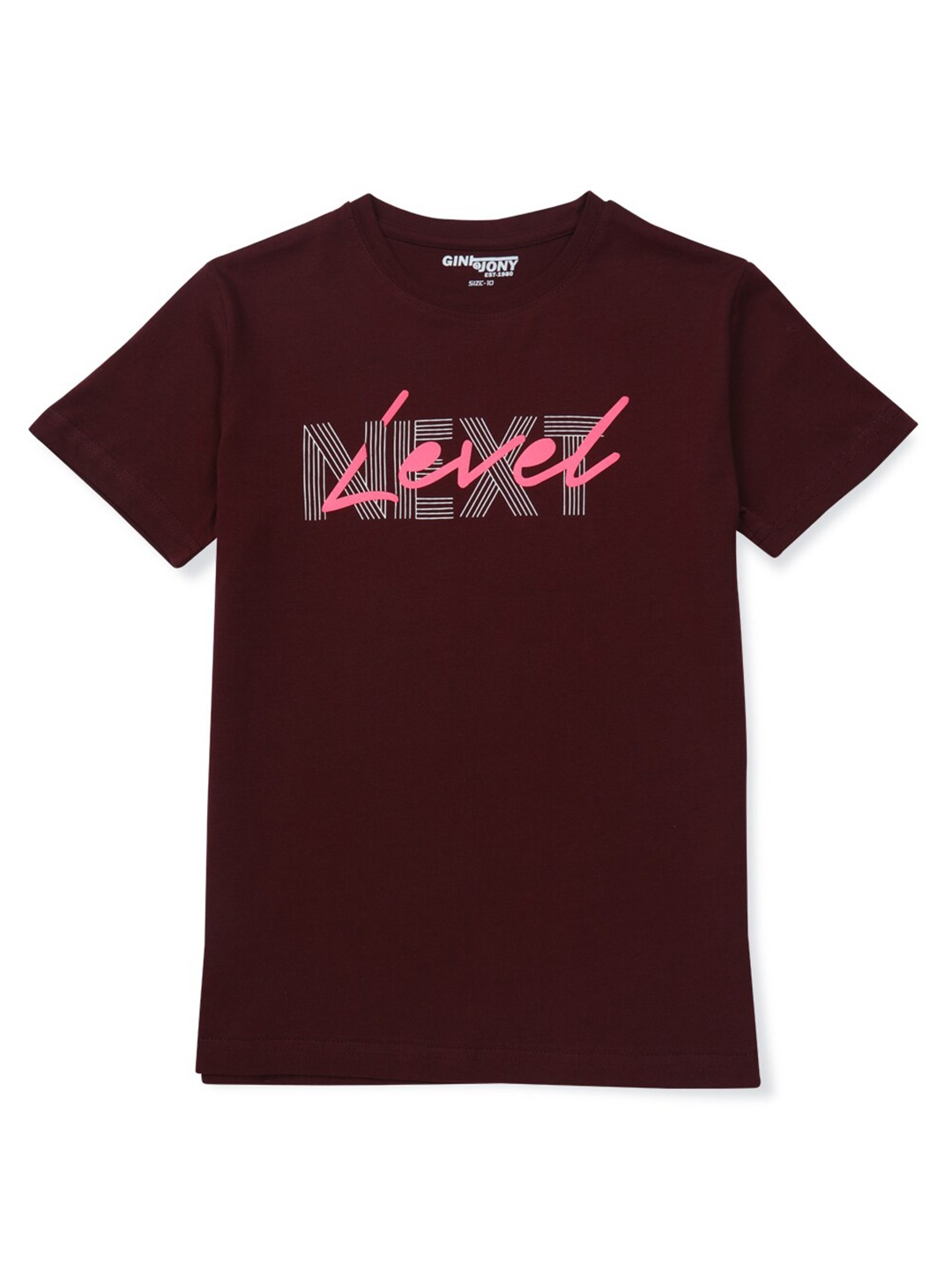 

Gini and Jony Boys Typography Printed Cotton T-shirt, Maroon