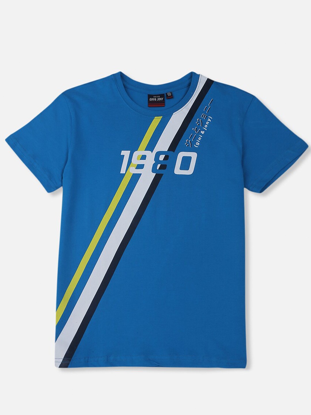 

Gini and Jony Boys Colourblocked Round Neck Cotton T-shirt, Blue