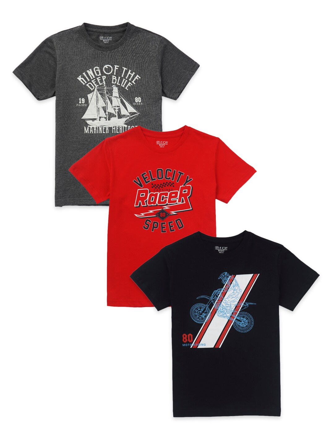 

Gini and Jony Boys Pack Of 3 Printed Cotton T-shirts, Grey