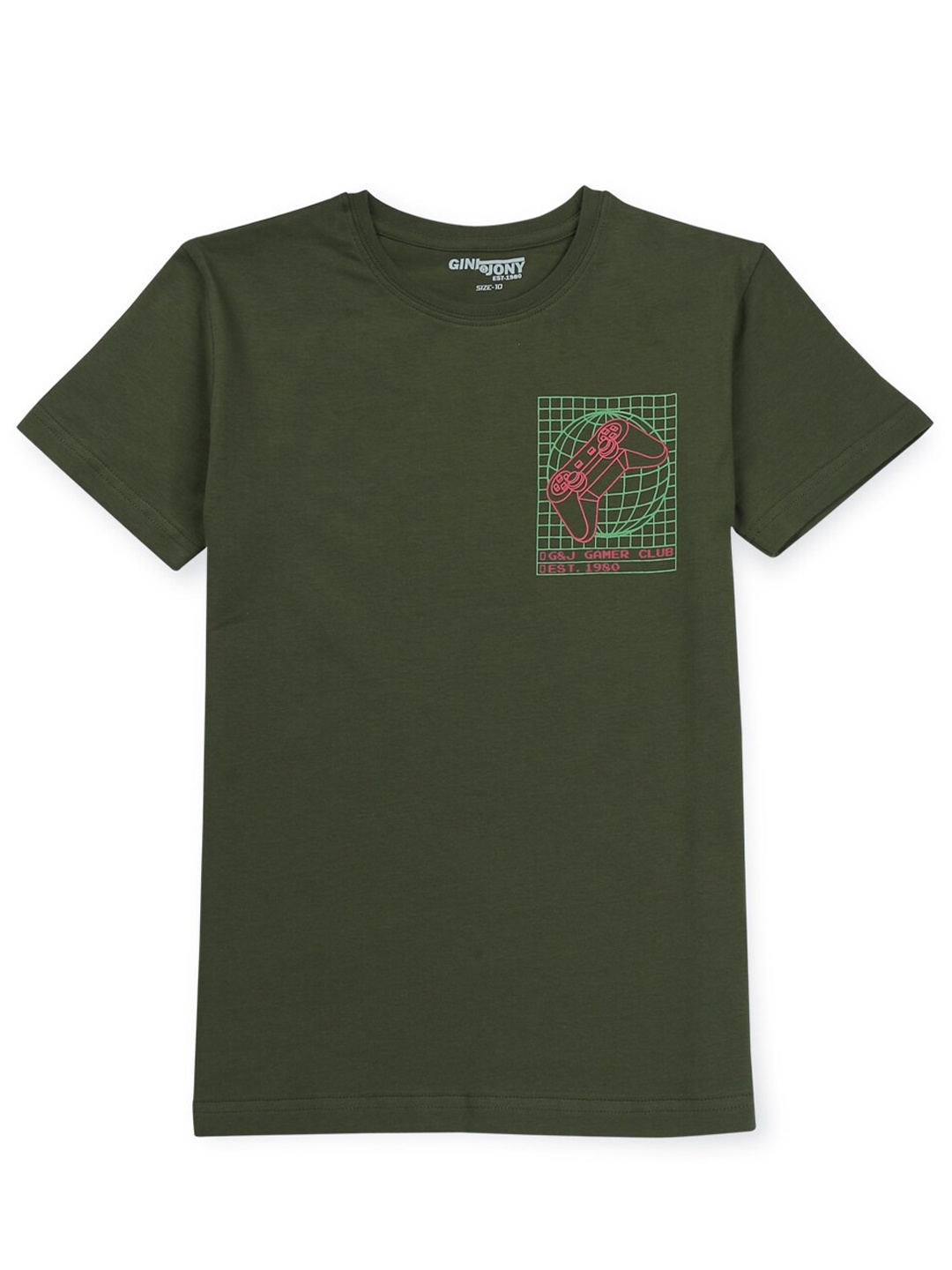 

Gini and Jony Boys Graphic Printed Cotton T-Shirt, Olive