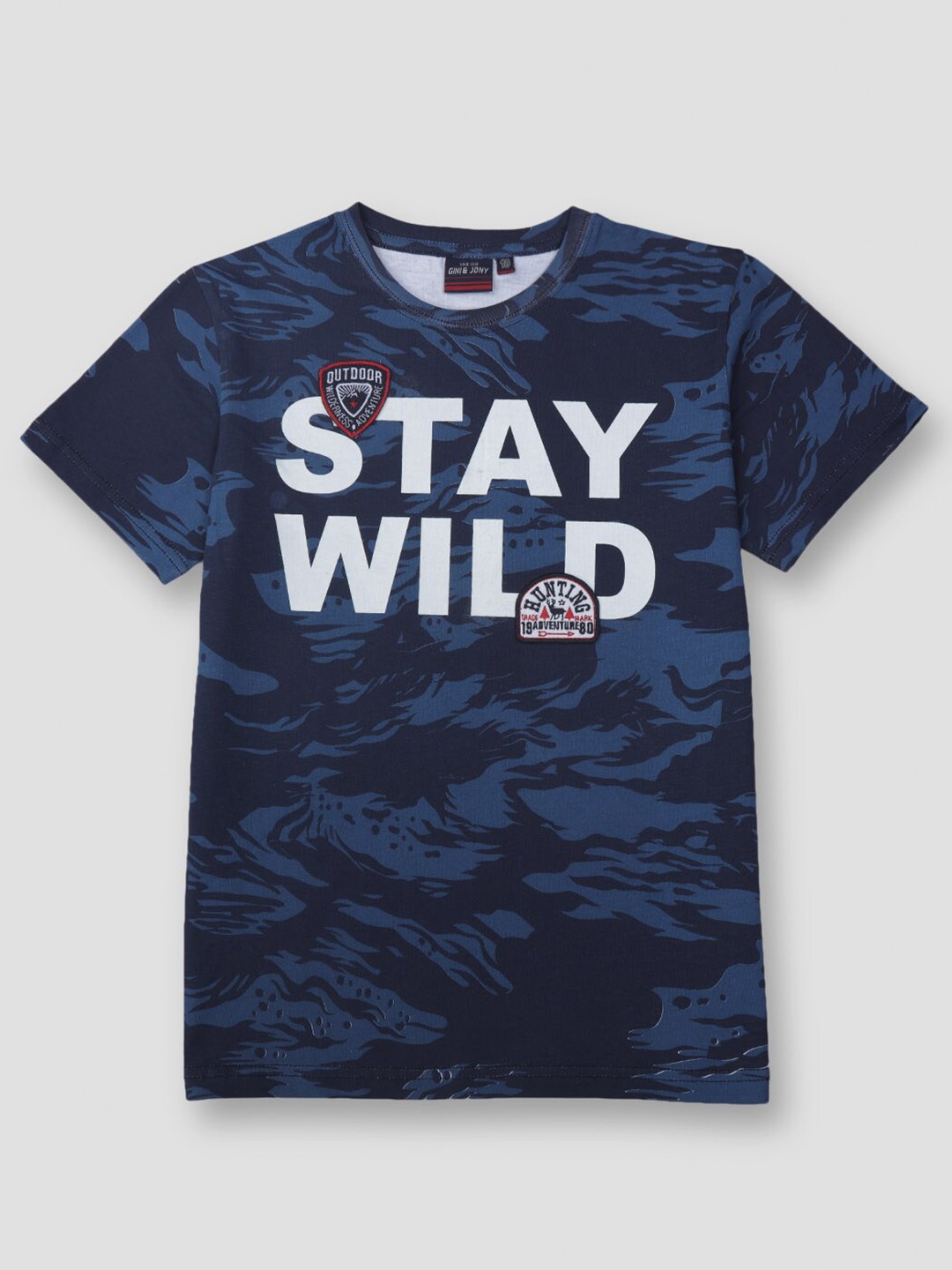 

Gini and Jony Infants Boys Camouflage Printed Cotton T-shirt, Navy blue