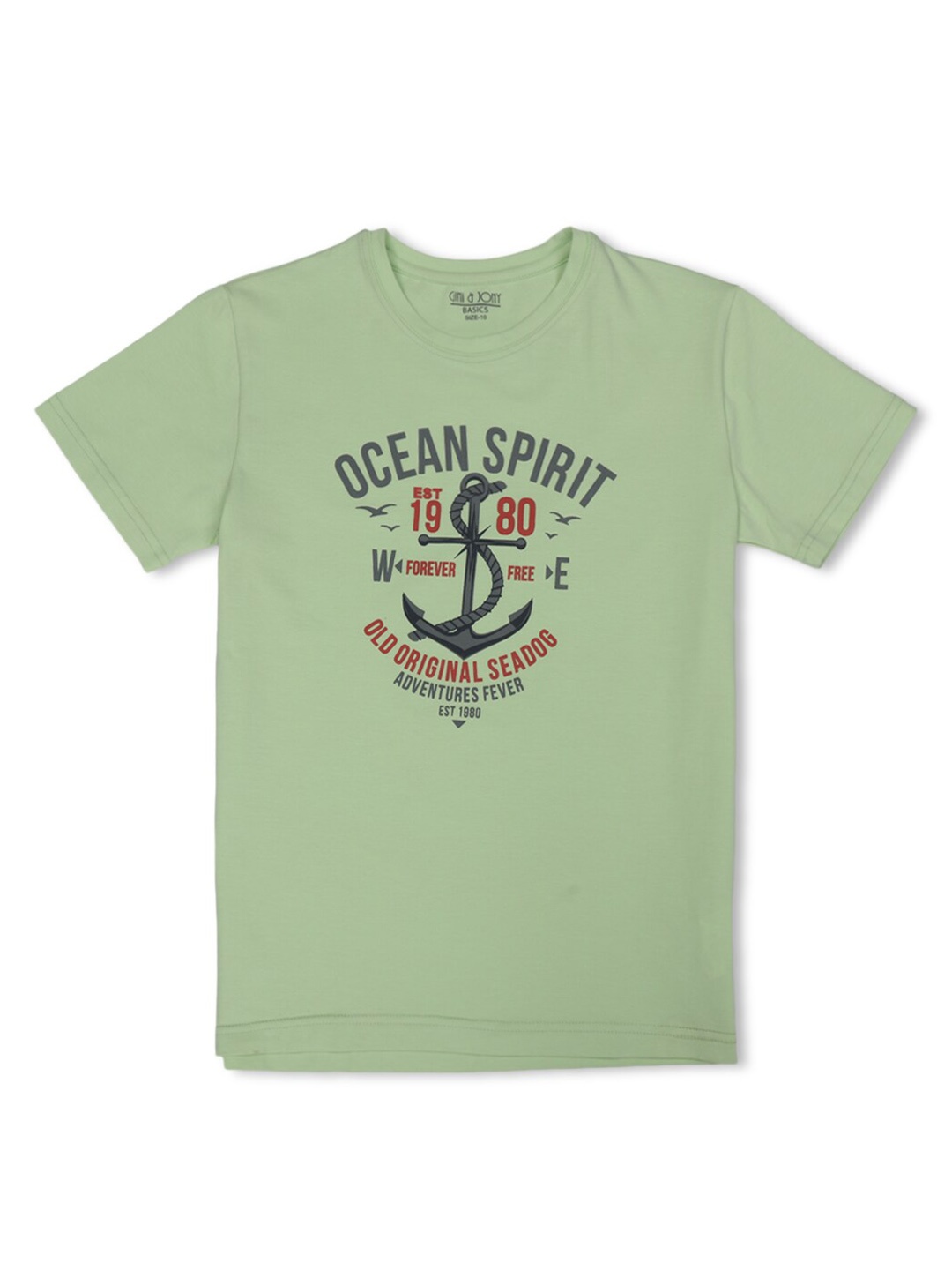 

Gini and Jony Boys Typography Printed Cotton T-shirt, Green
