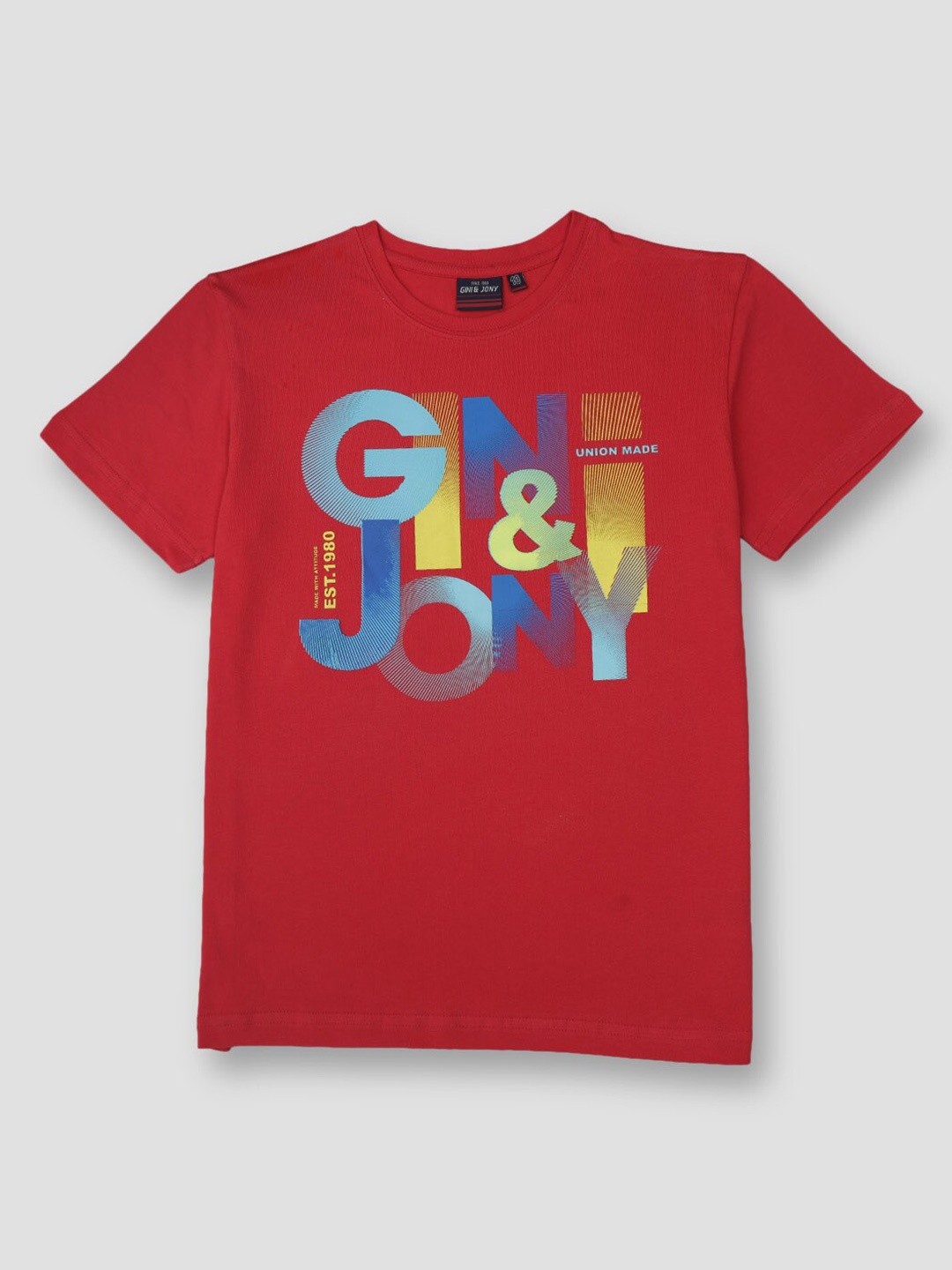 

Gini and Jony Infant Boys Typography Printed Round Neck Cotton T-shirt, Red