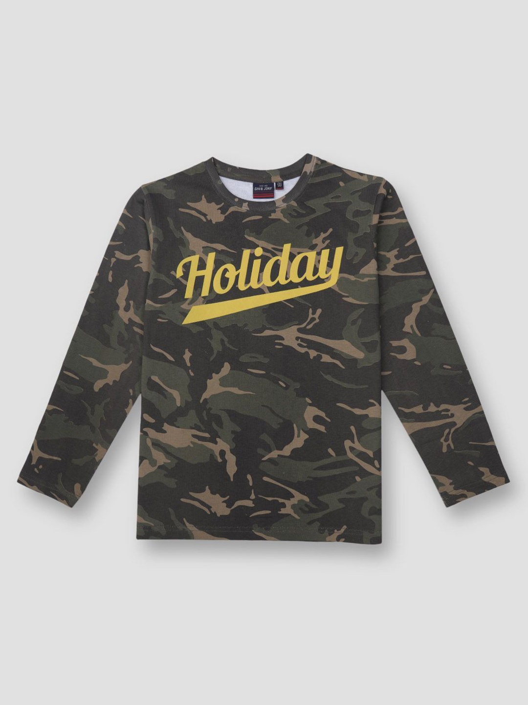

Gini and Jony Boys Typography Printed Cotton T-shirt, Olive