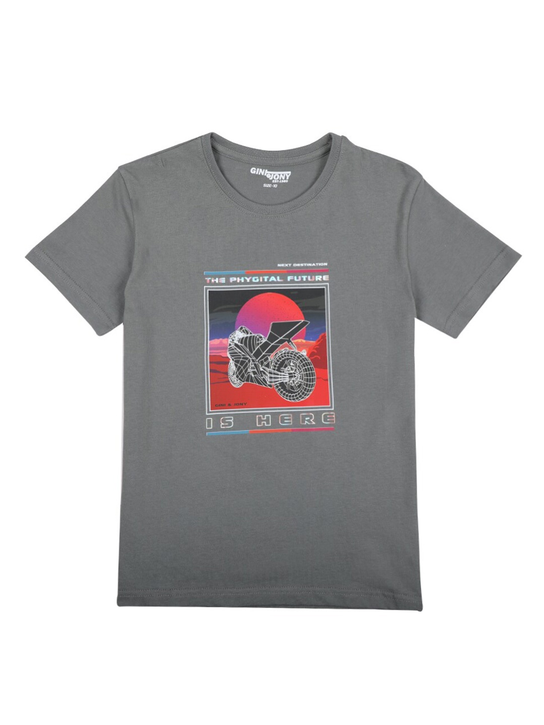

Gini and Jony Boys Graphic Printed Cotton T-shirt, Grey
