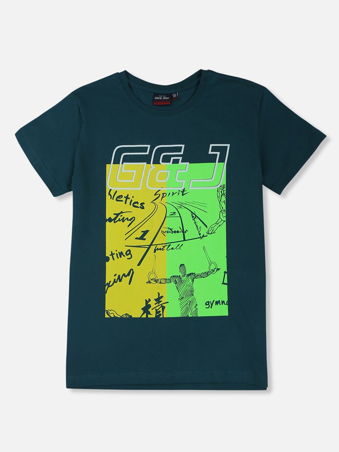 

Gini and Jony Boys Typography Printed Cotton T-shirt, Green