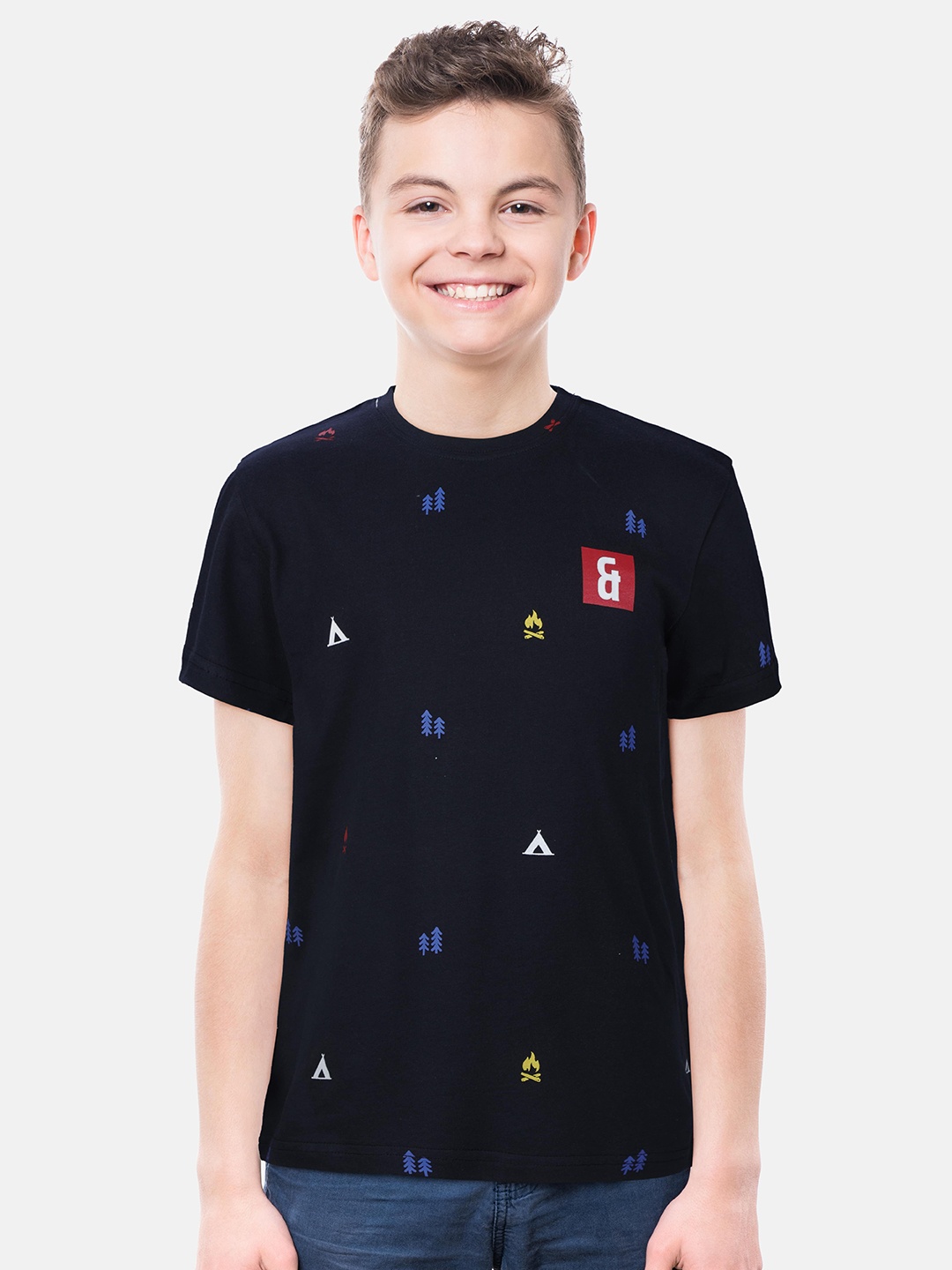 

Gini and Jony Boys Conversational Printed Cotton T-shirt, Navy blue