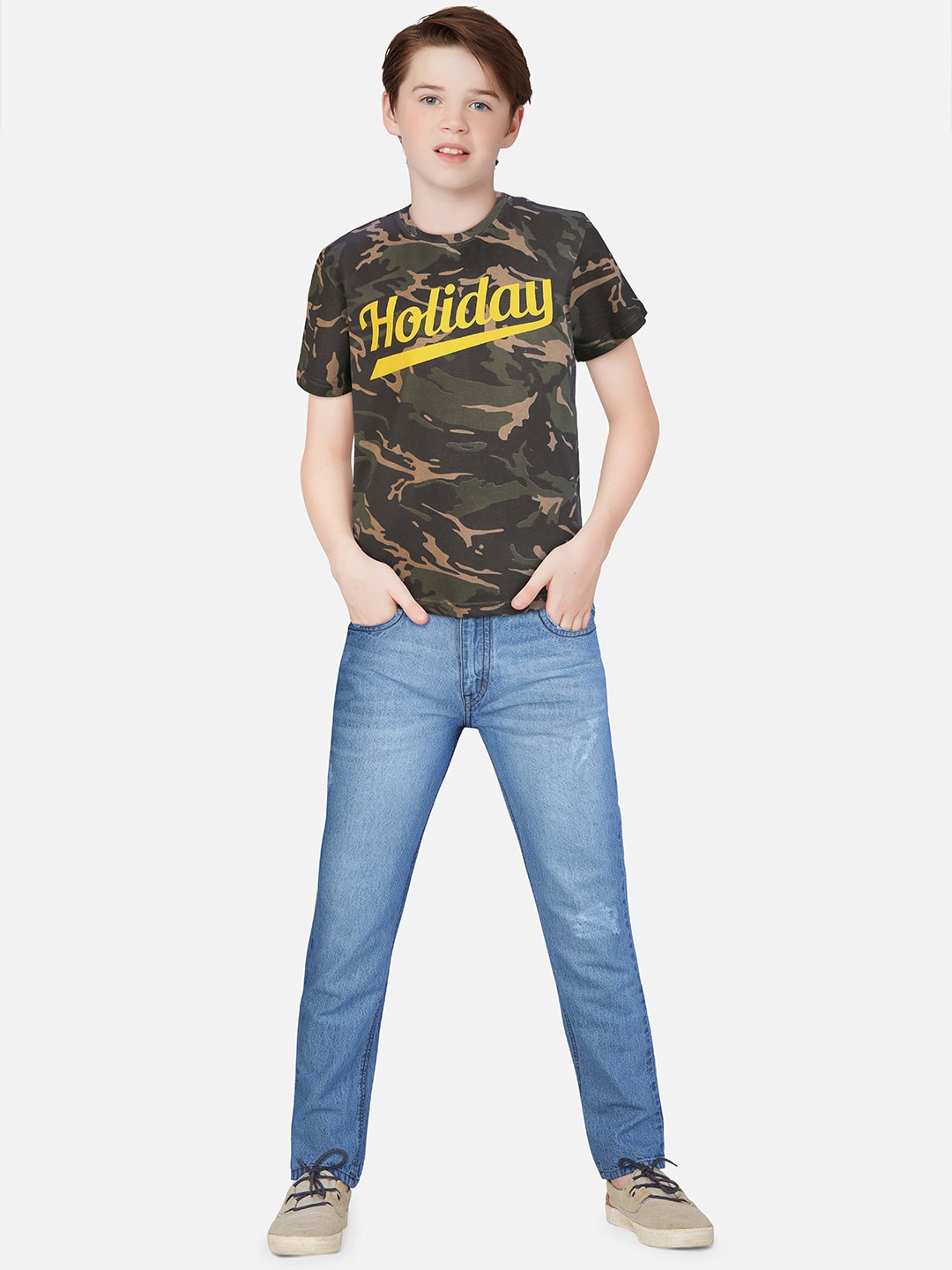 

Gini and Jony Boys Camouflage Printed Round Neck Short Sleeves Cotton T-shirt, Green