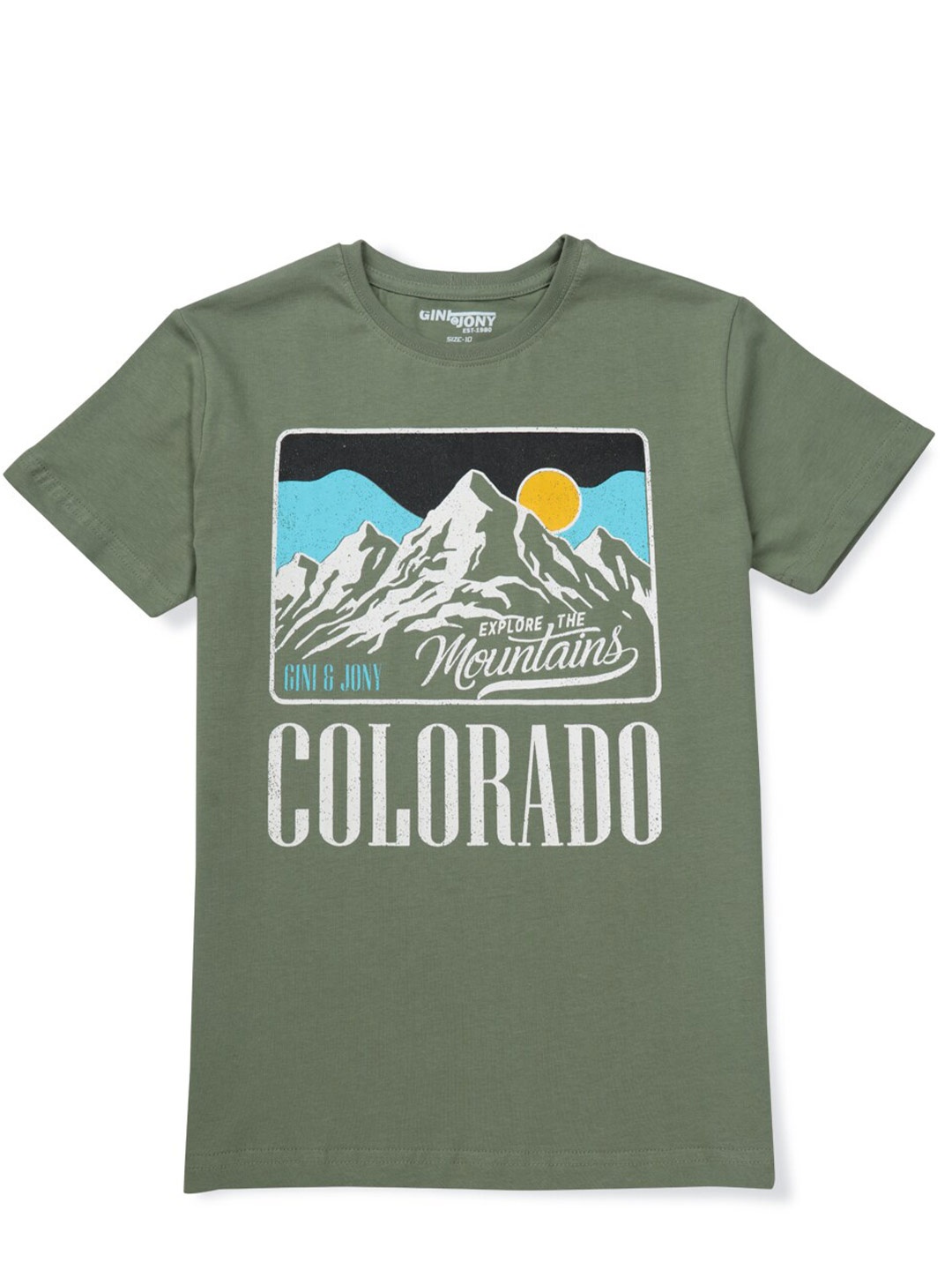 

Gini and Jony Boys Graphic Printed Cotton T-shirt, Green
