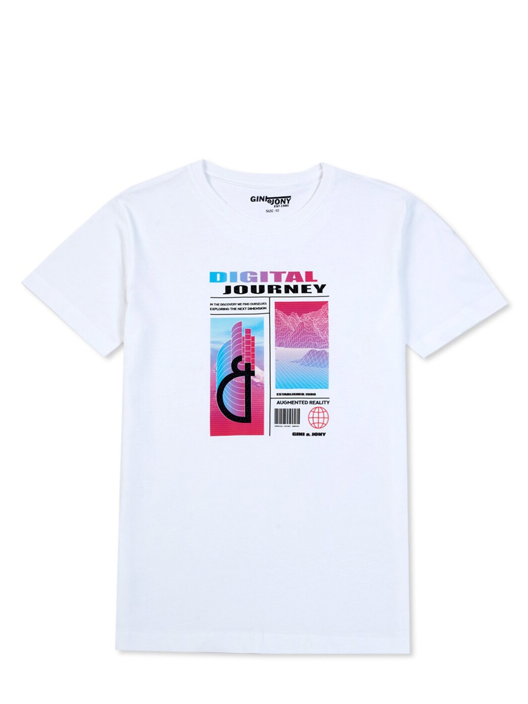 

Gini and Jony Boys Graphic Printed Cotton T-shirt, White
