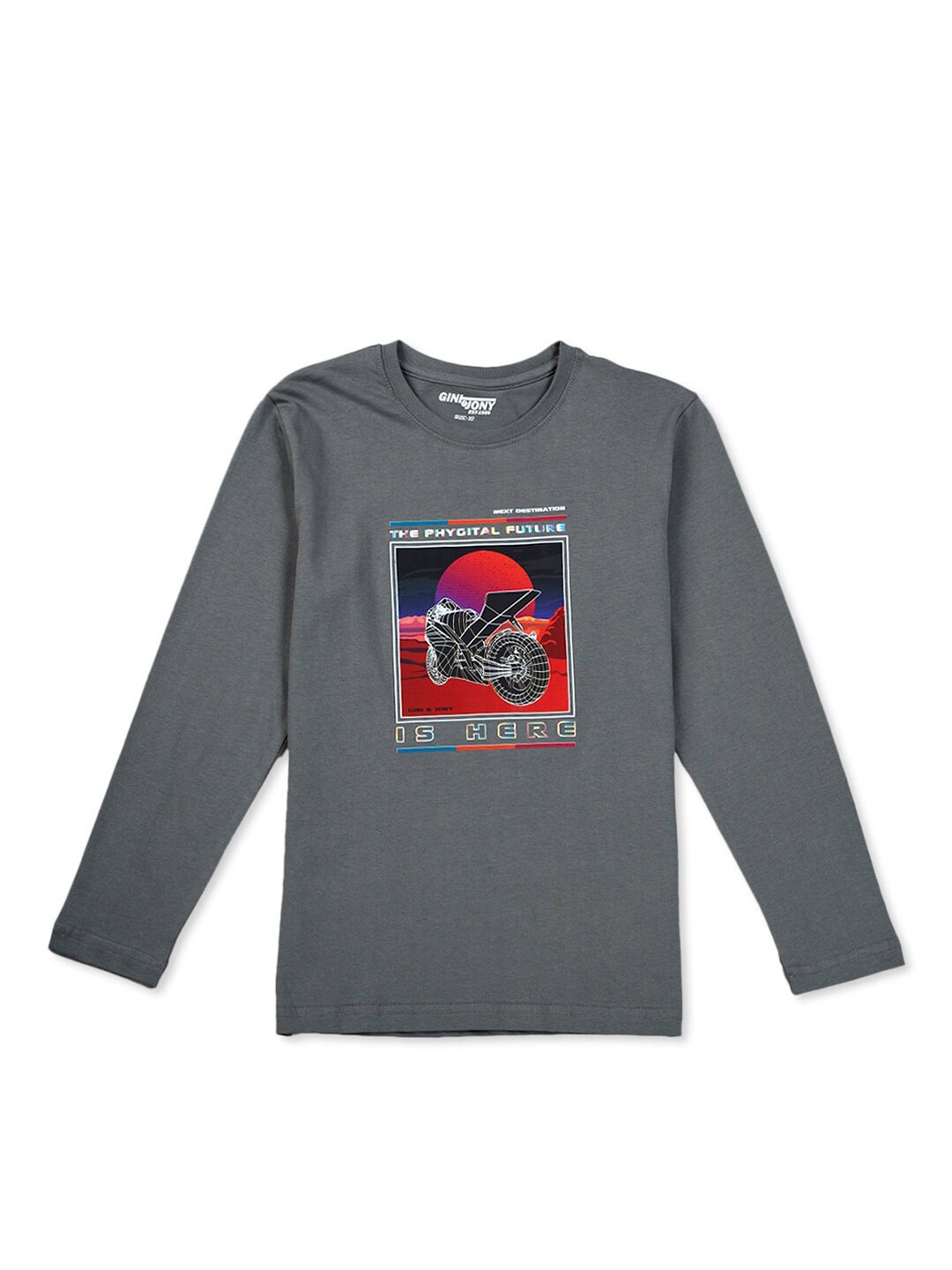 

Gini and Jony Boys Graphic Printed Cotton T-shirt, Grey