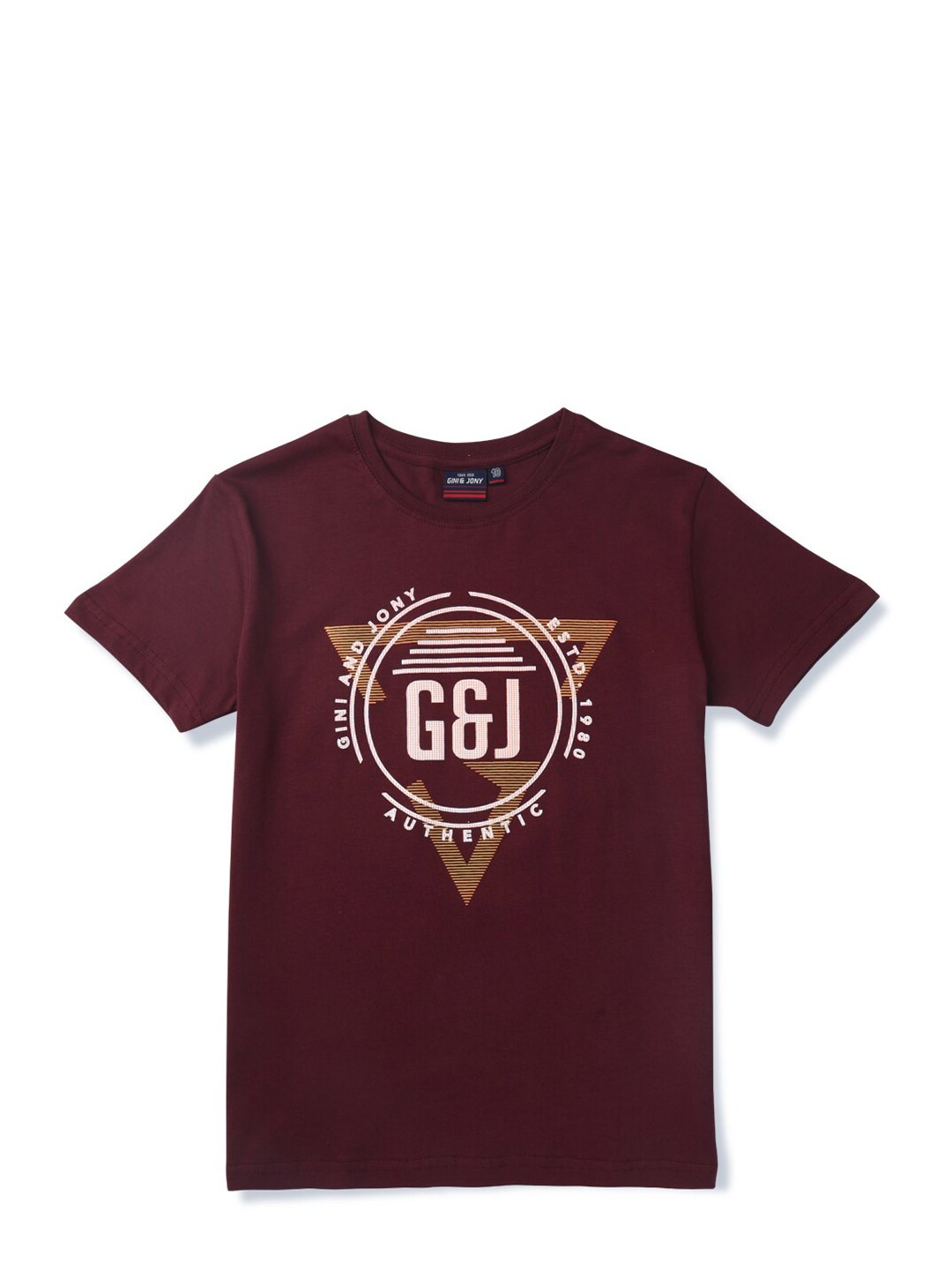 

Gini and Jony Boys Typography Printed Round Neck Cotton T-shirt, Maroon