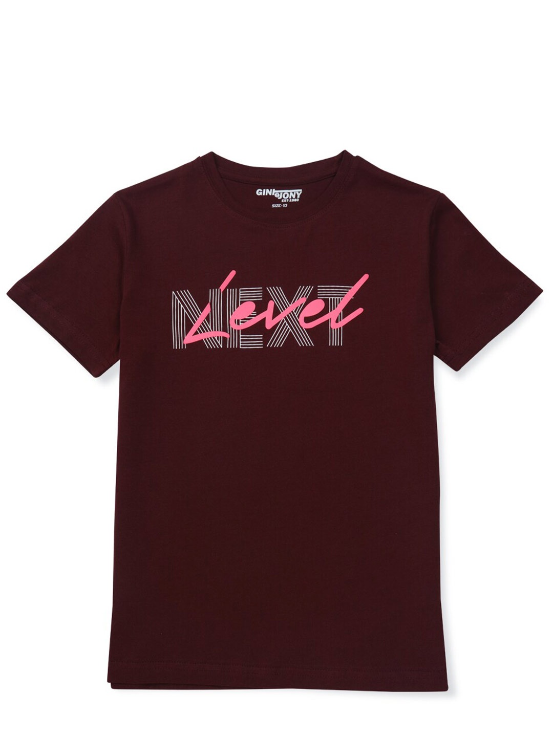 

Gini and Jony Boys Typography Printed Cotton T-shirt, Maroon