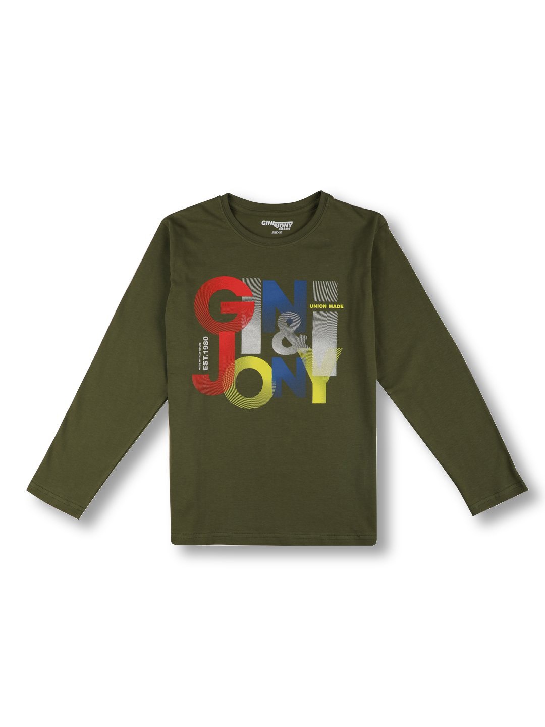 

Gini and Jony Boys Typography Printed Cotton Casual T-Shirt, Olive