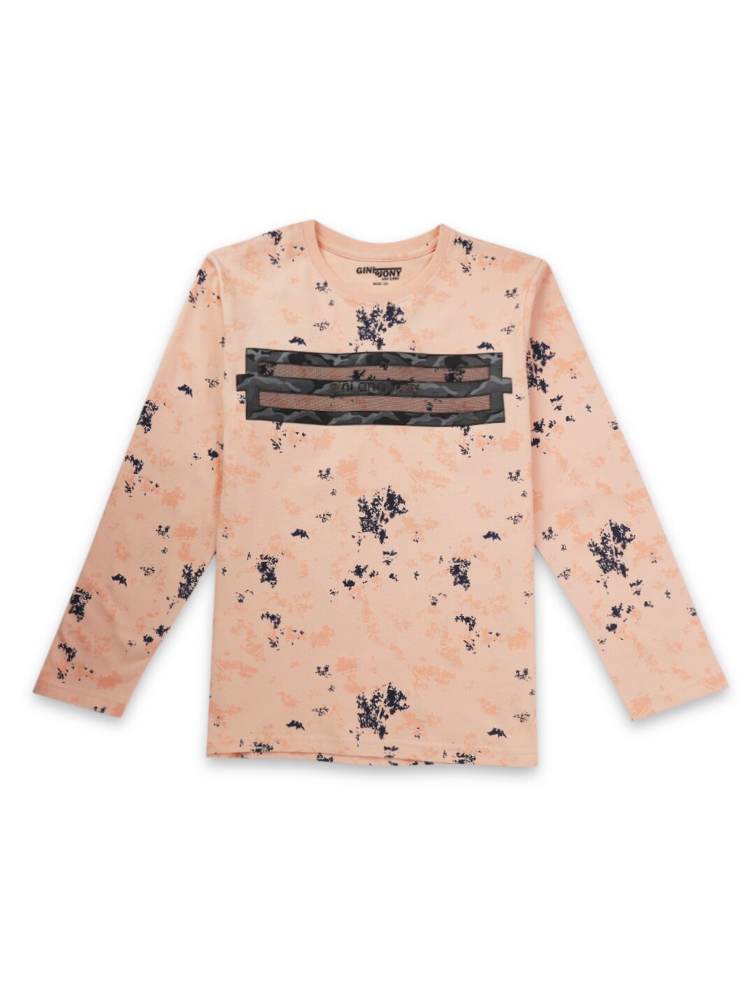 

Gini and Jony Boys Abstract Printed Long Sleeves Cotton T-shirt, Peach