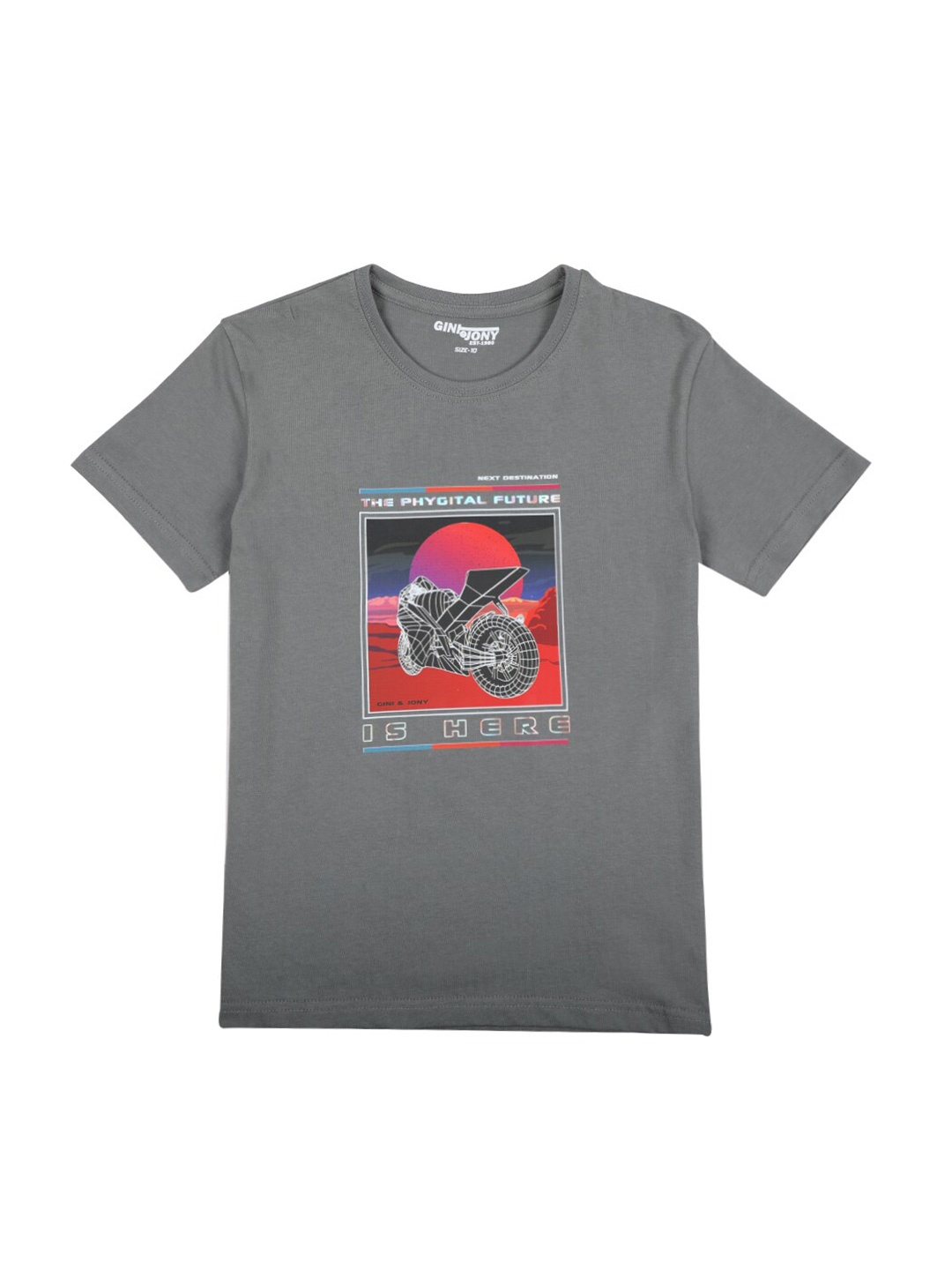 Gini and Jony Boys Graphic Printed Cotton T-Shirt, Grey