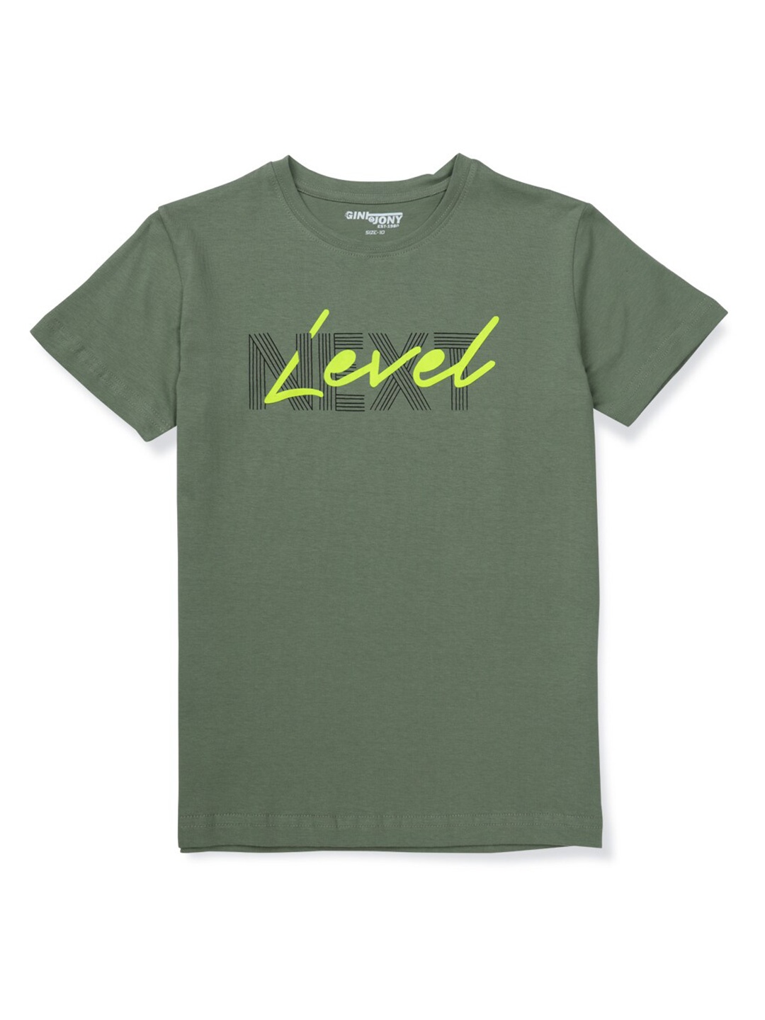 

Gini and Jony Boys Typography Printed Cotton T-Shirt, Olive